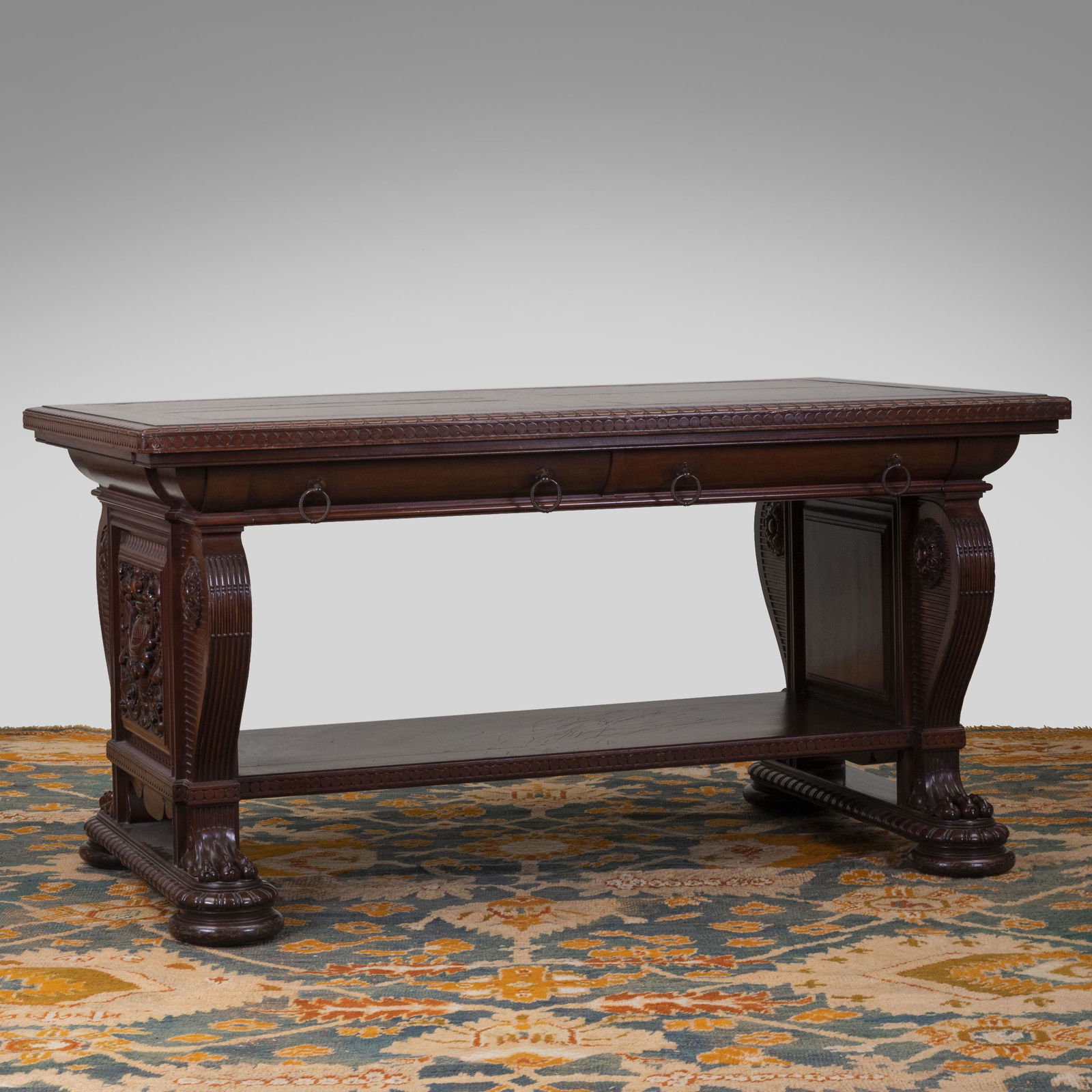 Renaissance Revival Mahogany and Leather Library Table, (1 of 15)