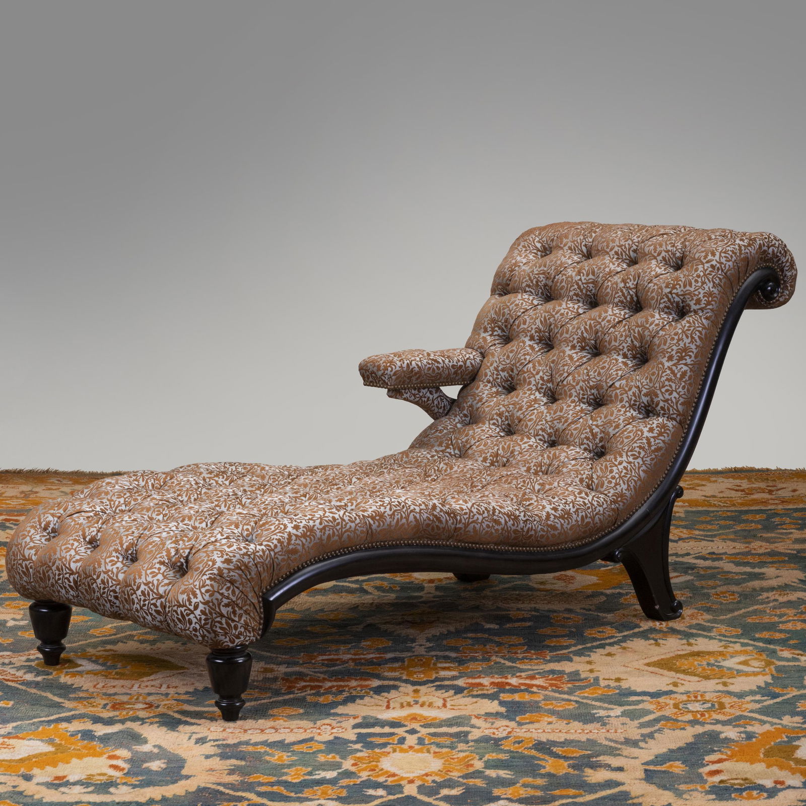 Ebonized and Tufted Upholstered Récamier (1 of 7)