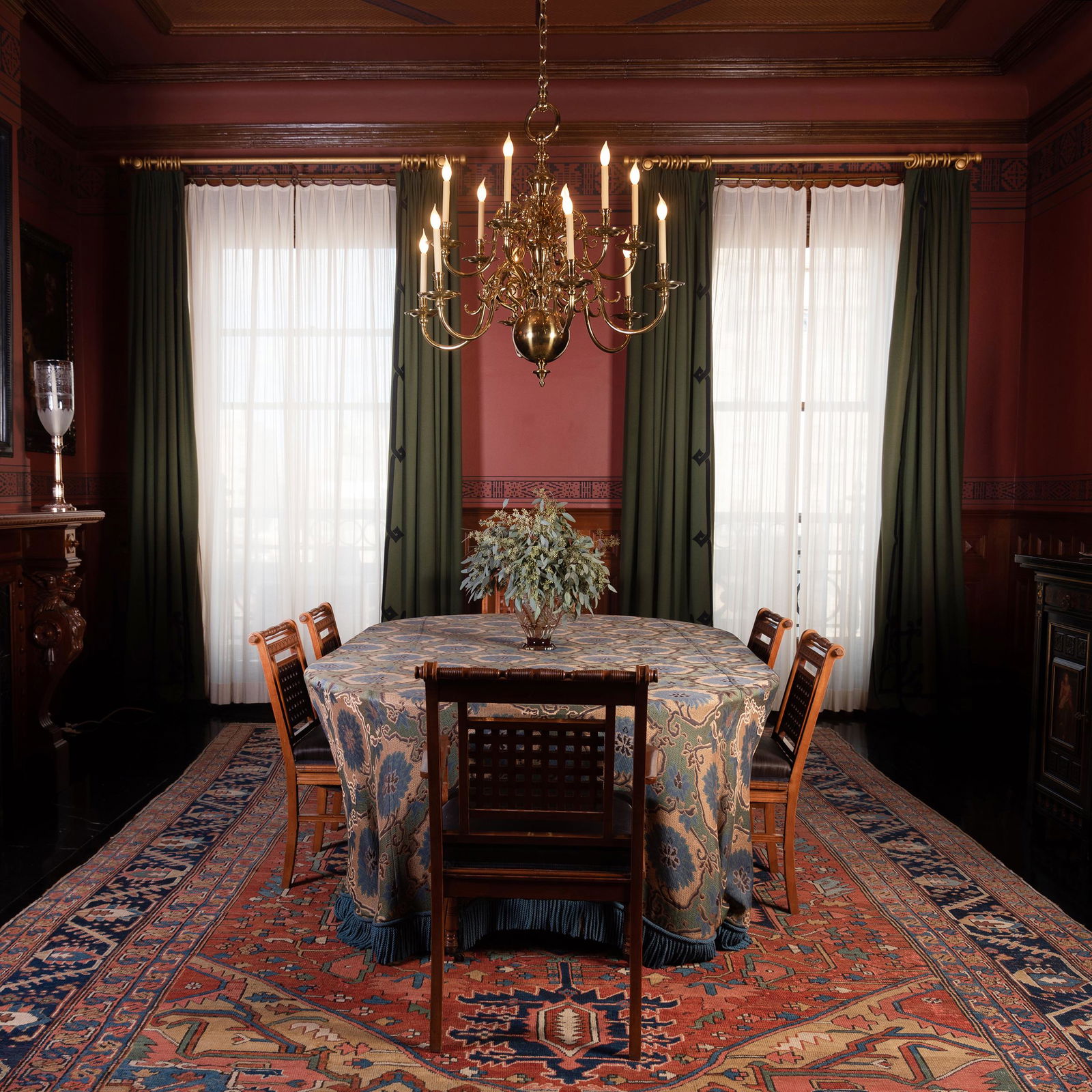 Set of Four Green Wool Blend and Black Wool Trim (1 of 12)