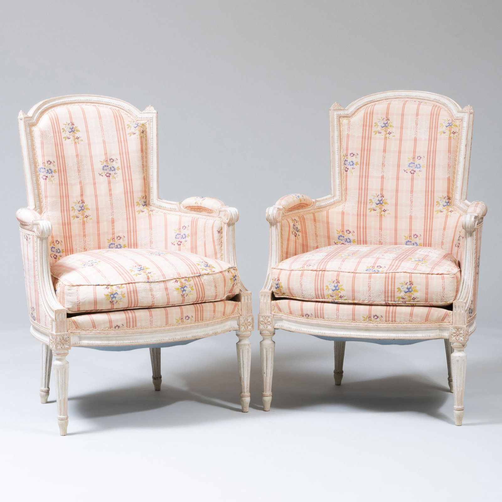 Pair of Louis XVI Style Painted Bergères, of (1 of 9)
