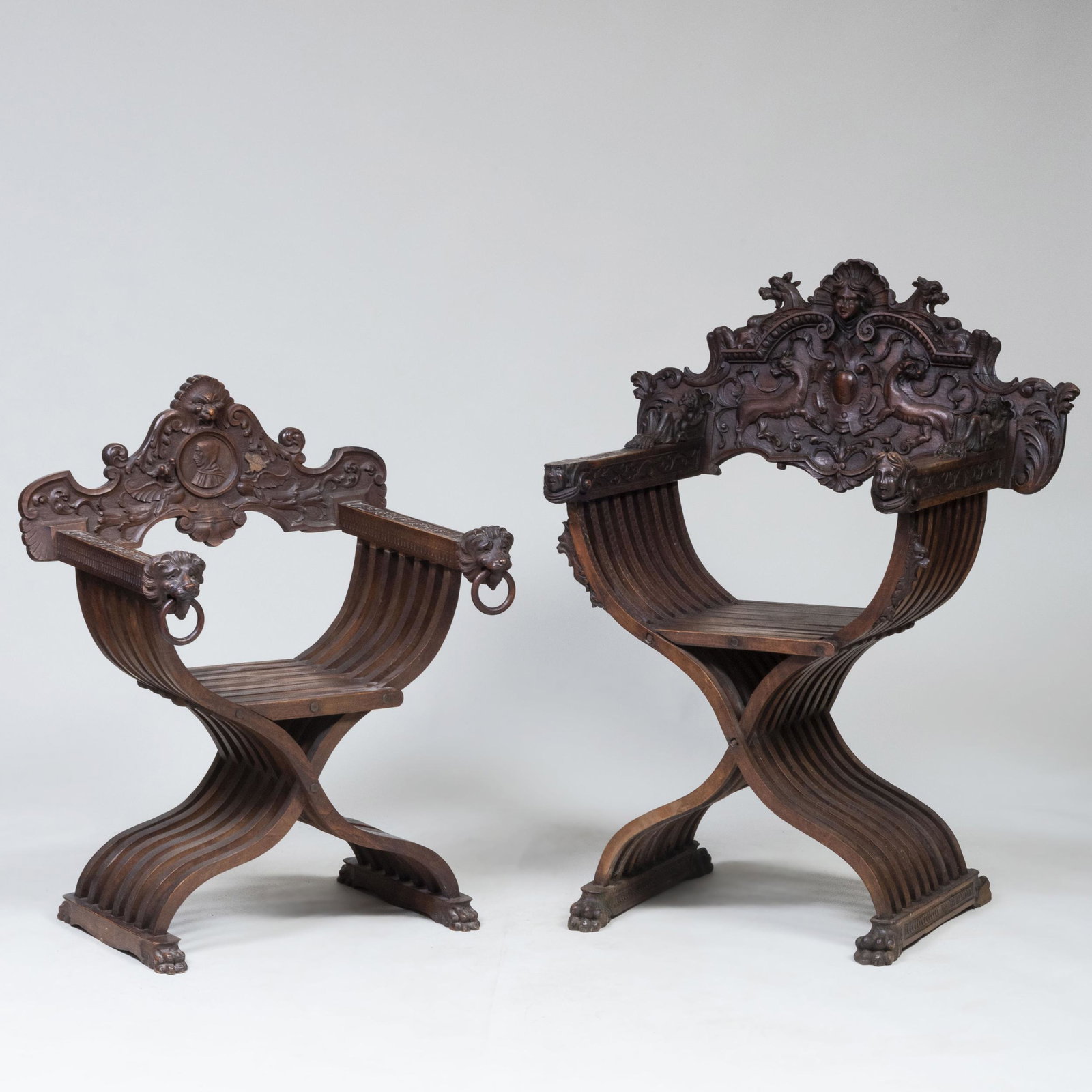 Two Italian Medieval Style Carved Walnut Savonarola (1 of 12)