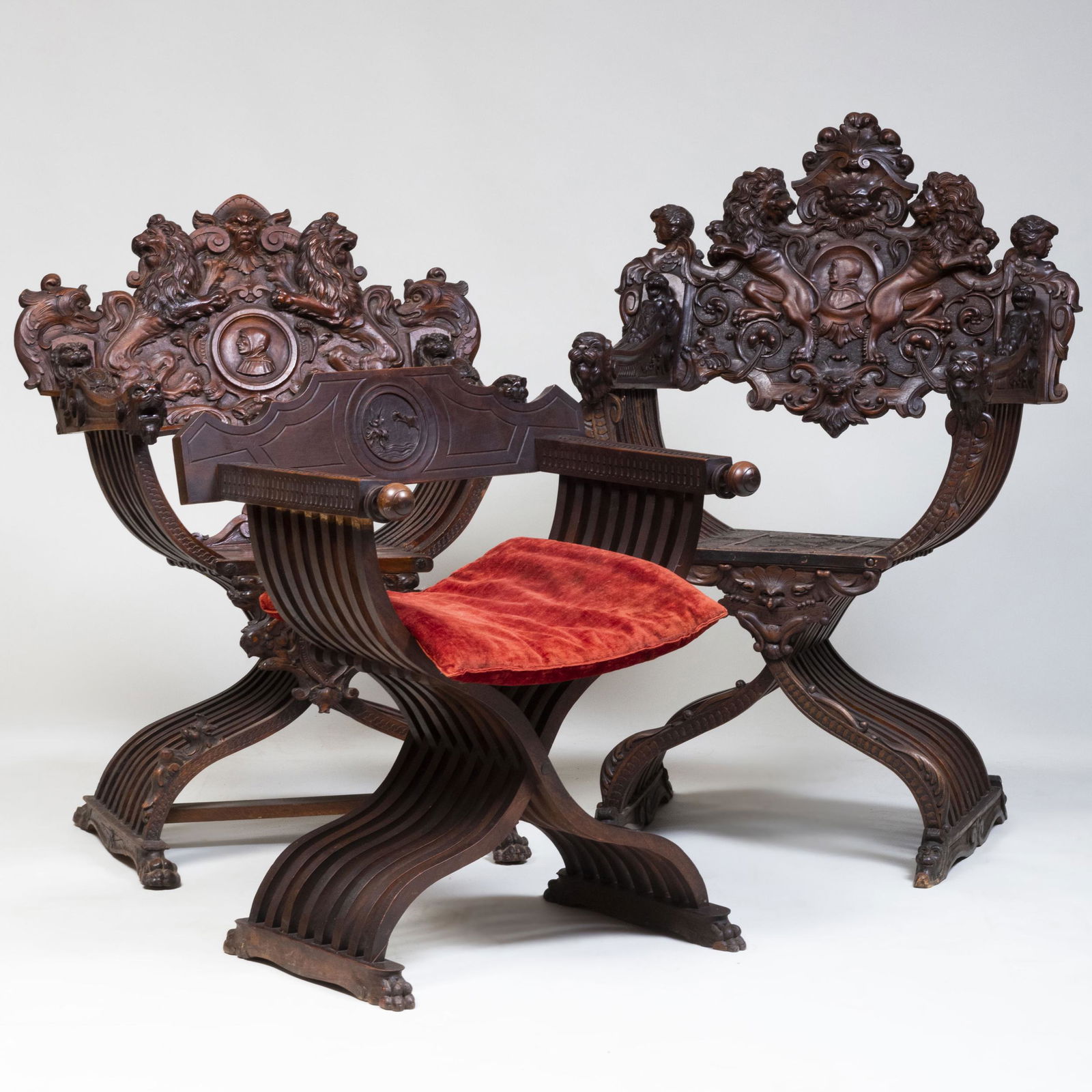 Three Italian Medieval Style Carved Wood Savonarola (1 of 20)