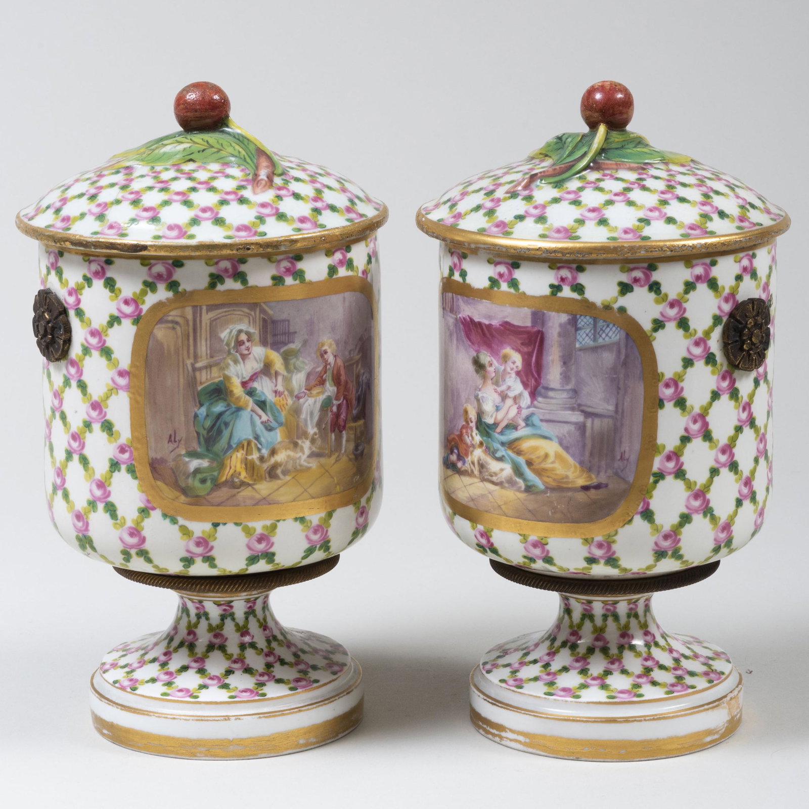 Pair of Sevres Style Vases and Covers: Pair of Sevres Style Vases and Covers Blue interlaced L mark. 9 x 5 in. diam. Estate of Don F. Gaston, Greenwich, Connecticut