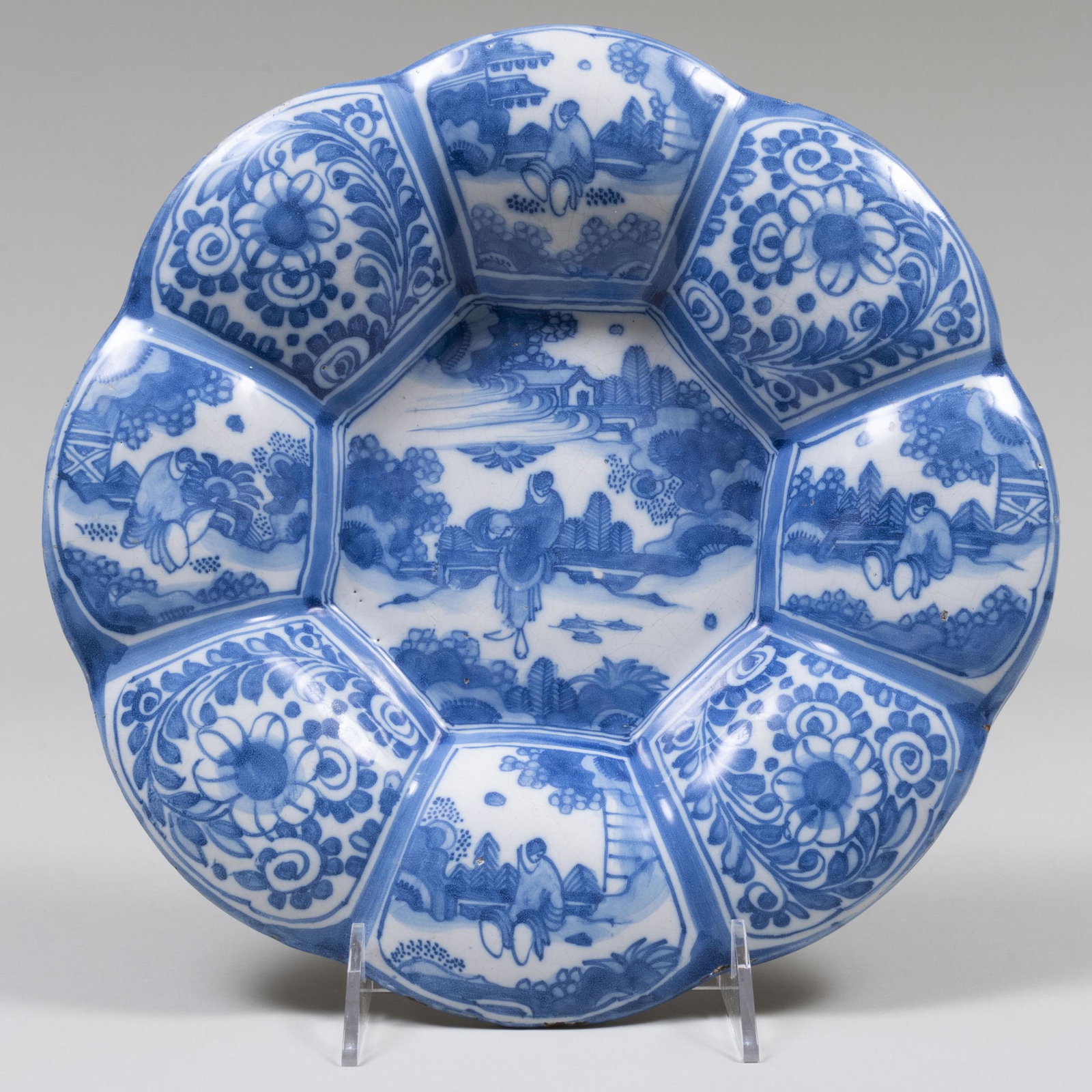 Delft Blue and White Lobed Dish: Delft Blue and White Lobed Dish Unmarked. 13 3/4 in. diam. Estate of Don F. Gaston, Greenwich, Connecticut