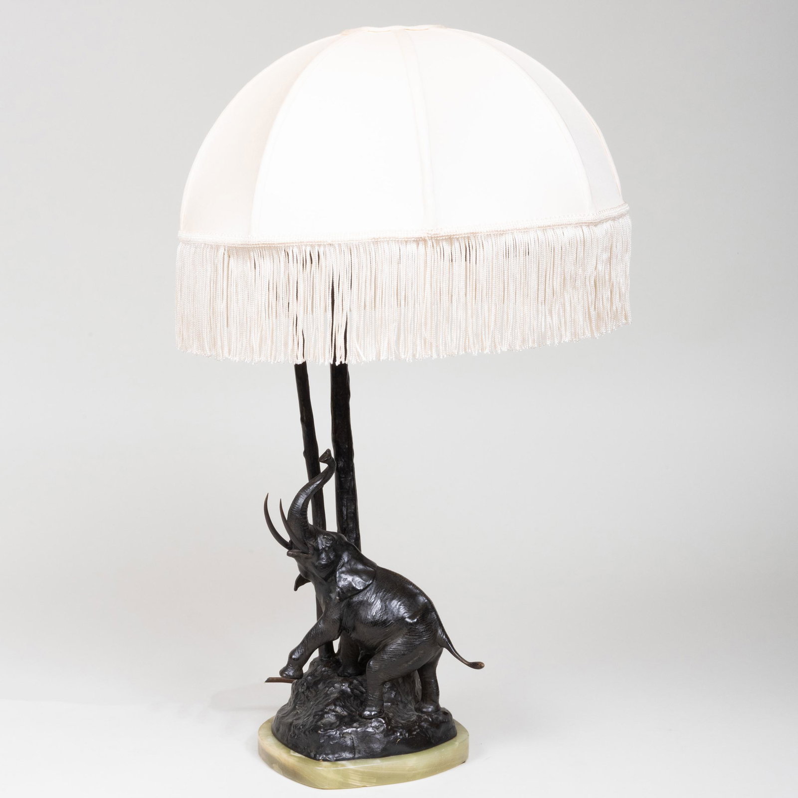 Bronze Elephant Table Lamp: Bronze Elephant Table Lamp Unmarked. 24 x 15 in. diam. By repute Hugo Limited, NY.