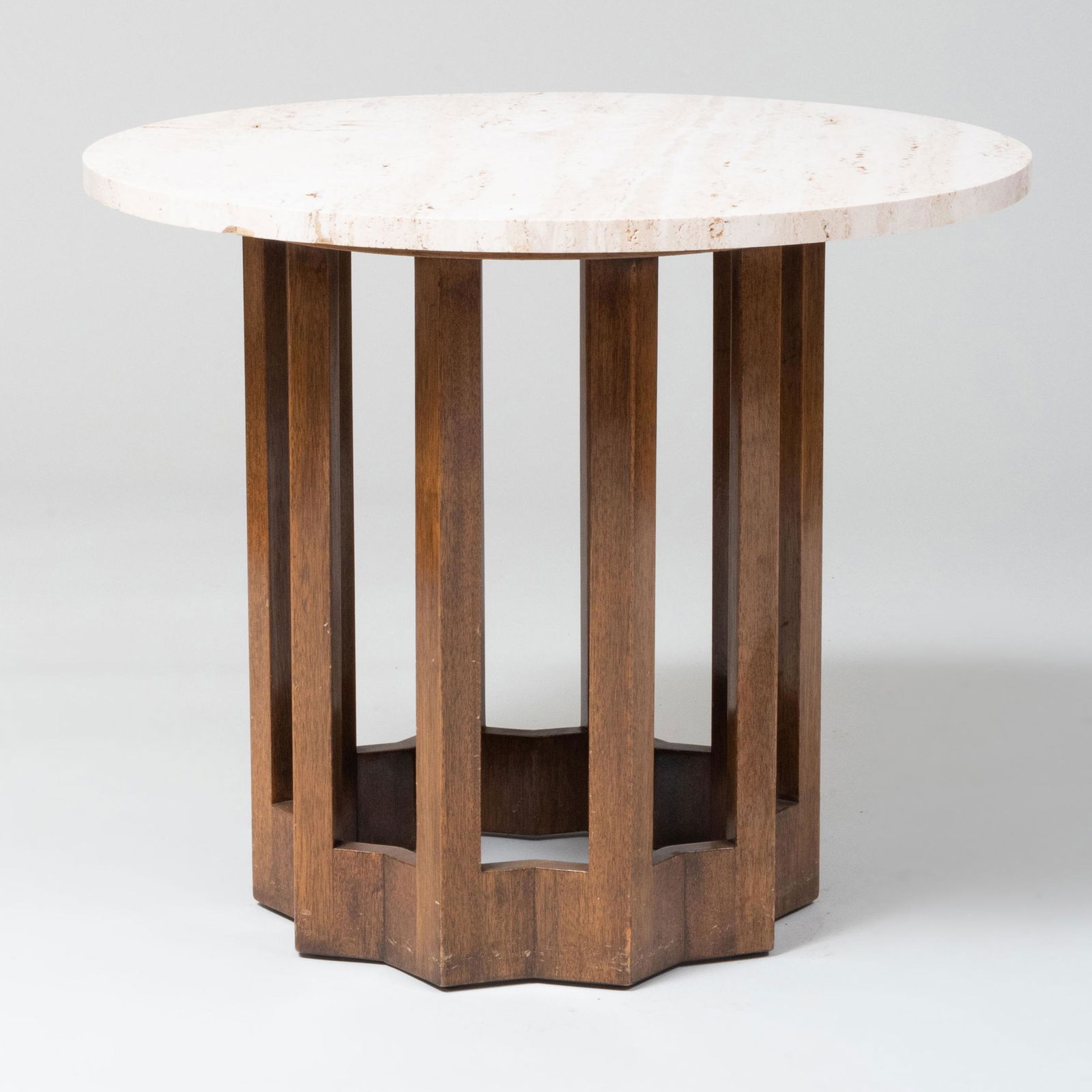Contemporary Travertine and Mahogany Side Table (1 of 9)