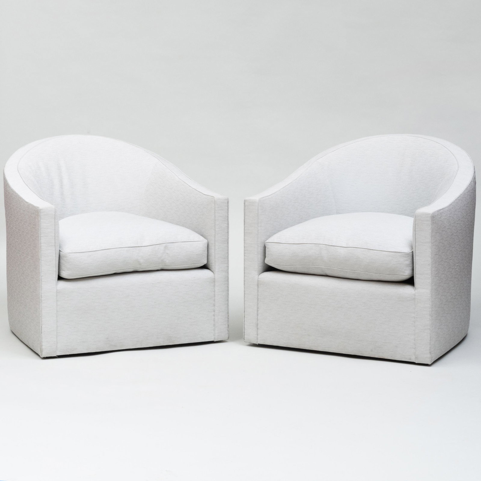 Pair of Pale Grey Upholstered Swivel Tub Chairs (1 of 7)