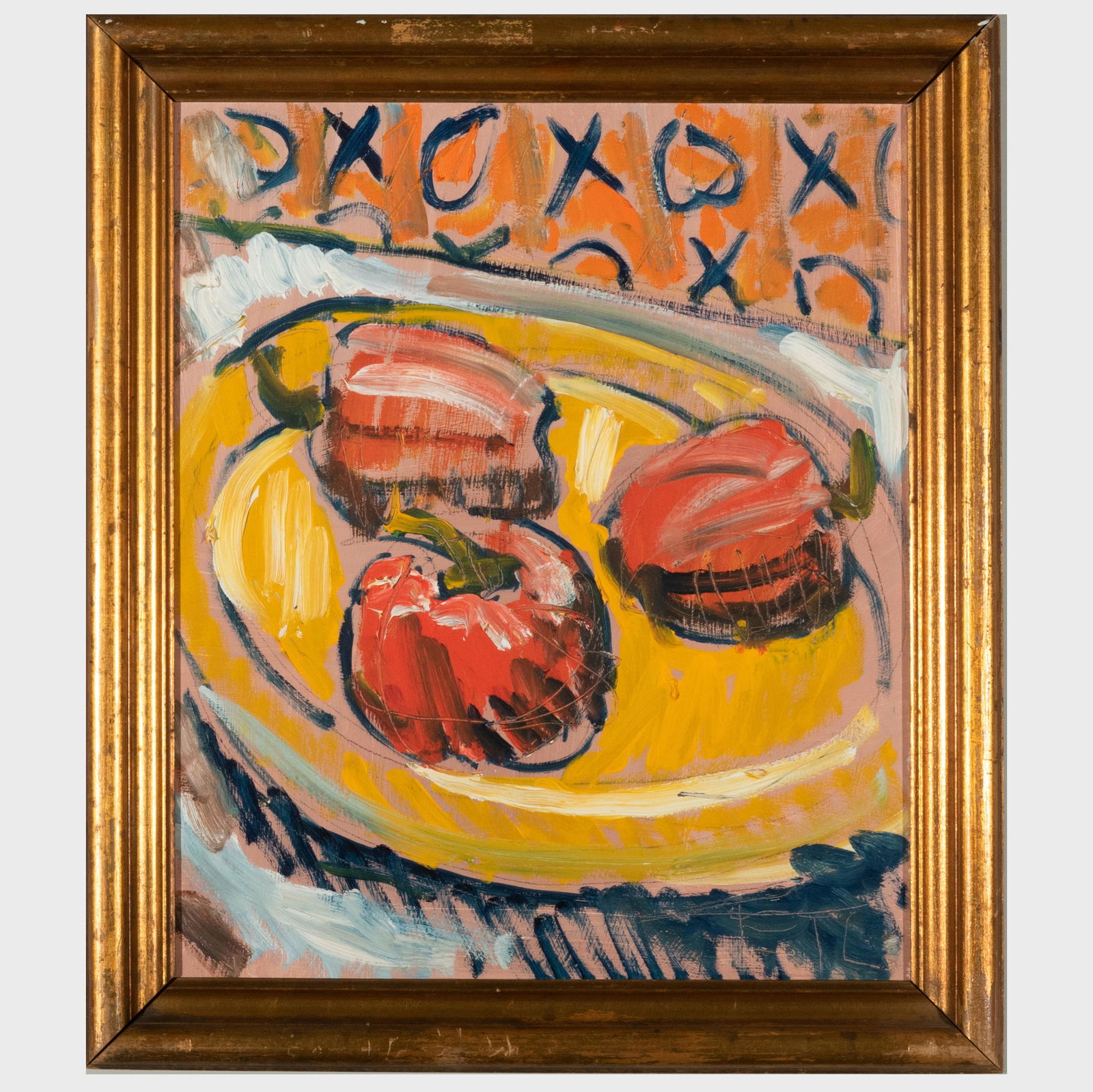 Edith Thayer Cromwell (aka Mark Beard)(b. 1956): Still: Edith Thayer Cromwell (aka Mark Beard)(b. 1956): Still Life with Peppers Oil on board, initialed lower right. 19 x 16 in., 22 3/4 x 19 3/4 in. (frame).