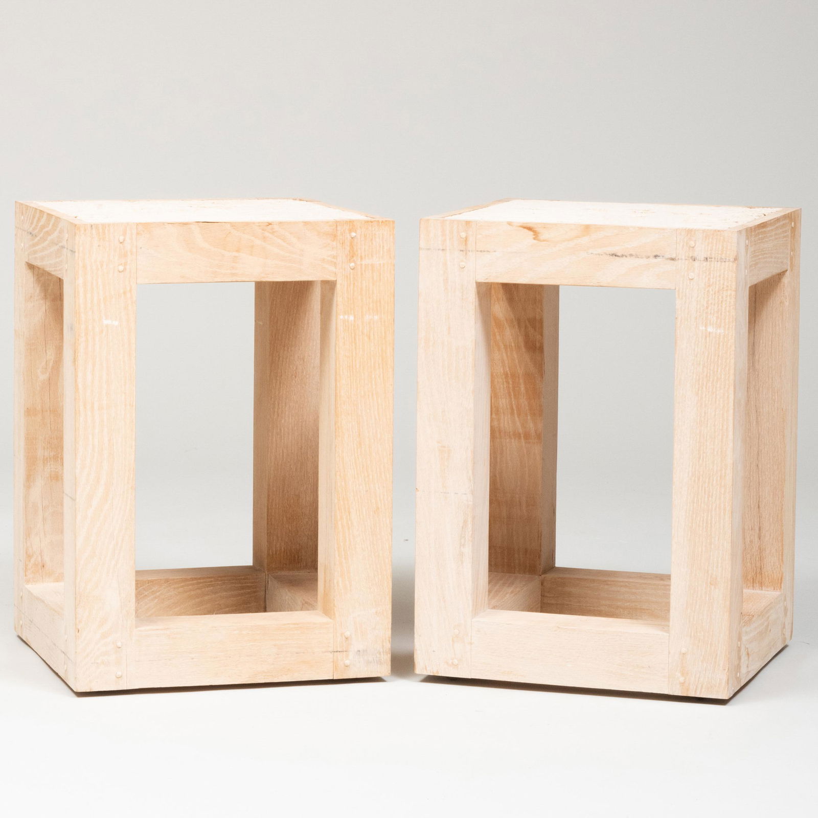 Pair of Limed Oak and Travertine End Tables, Designed by Michael Taylor: Pair of Limed Oak and Travertine End Tables, Designed by Michael Taylor 23 x 16 x 16 in. Masterfully Decorated Homes: Property from the Collection of the Late Douglas S. Cramer, River House, Martha's