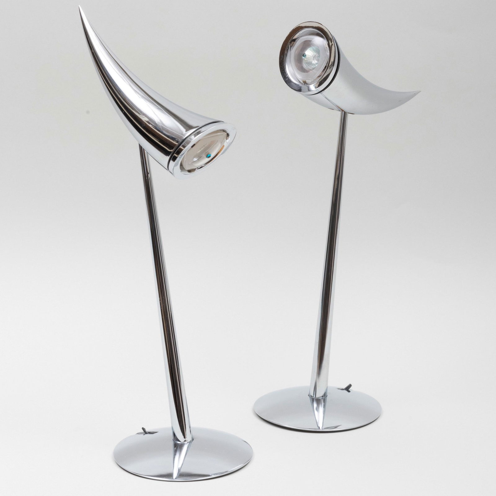 Pair of Philippe Starck for Flos Chrome 'Ara' Table Lamps: Pair of Philippe Starck for Flos Chrome 'Ara' Table Lamps 23 x 7 x 10 in. Masterfully Decorated Homes: Property from the Collection of the Late Douglas S. Cramer, River House, Martha's Vineyard and Mi