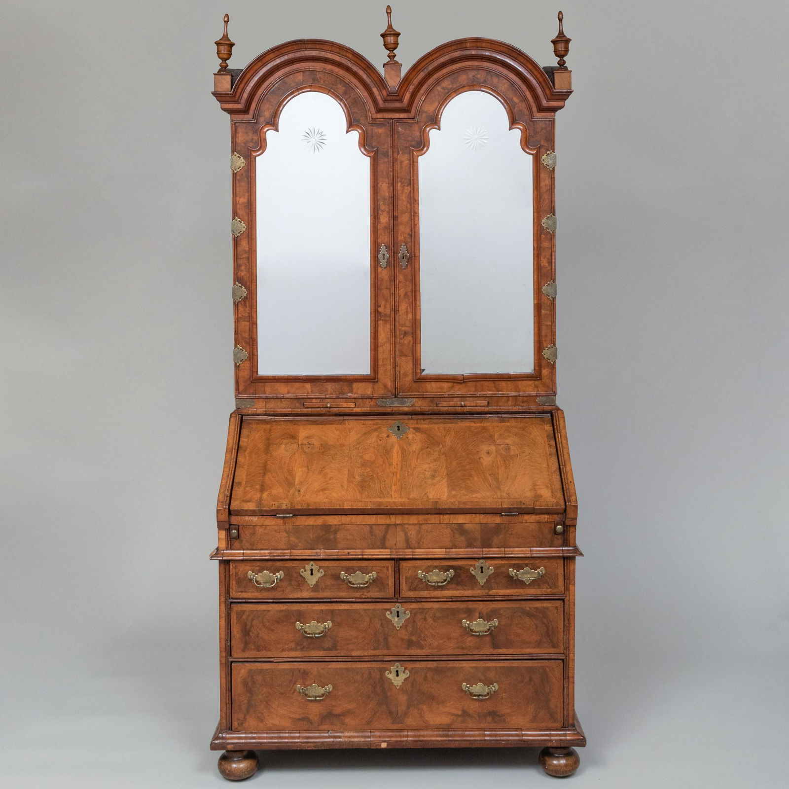 Queen Anne Inlaid Walnut Double Dome Secretary Bookcase (1 of 10)