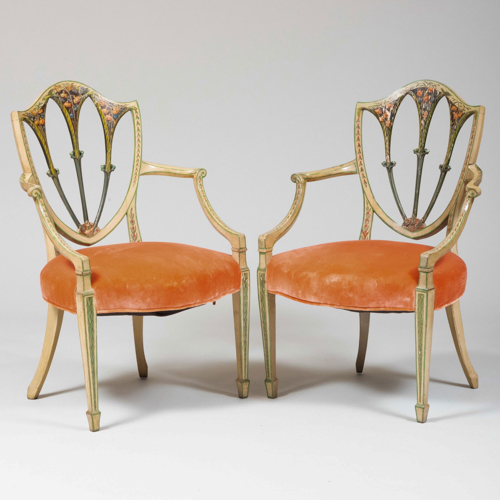 Pair of George III Painted Shield Back Armchairs (1 of 10)
