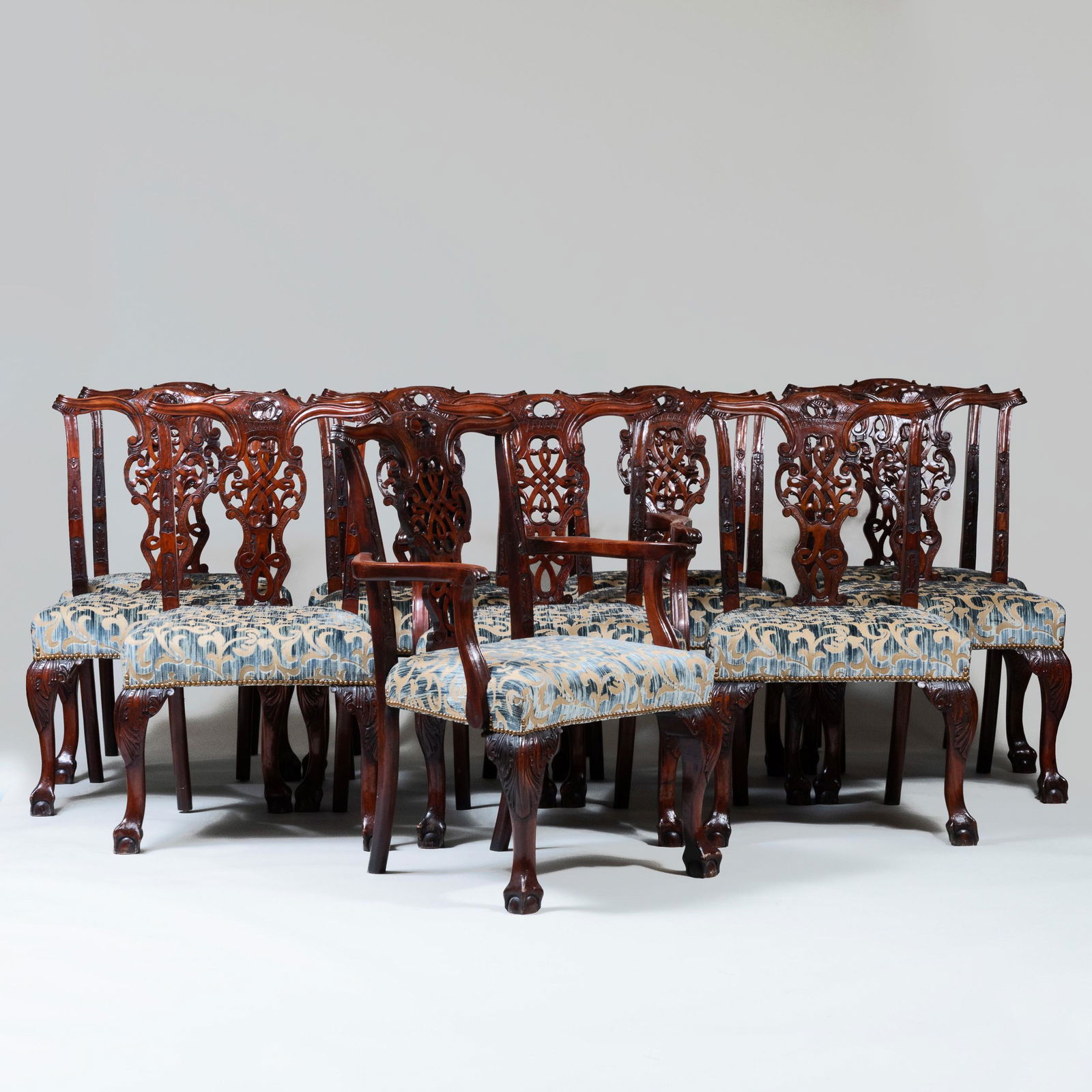 Set of Twelve George III Style Carved Mahogany Dining Chairs (1 of 8)