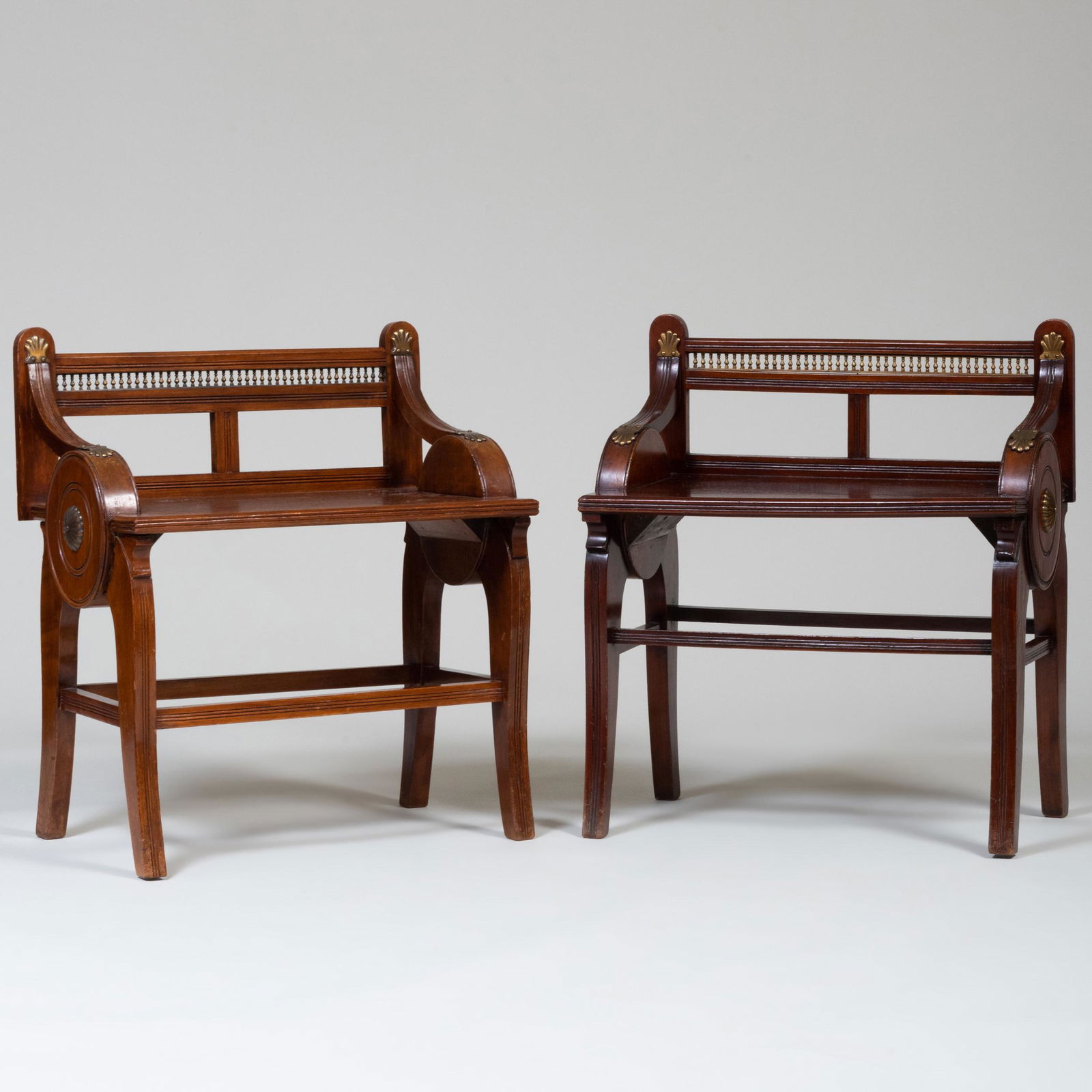 Pair of Victorian Brass-Mounted Mahogany Hall Benches, James Shoolbred & Co. (1 of 7)