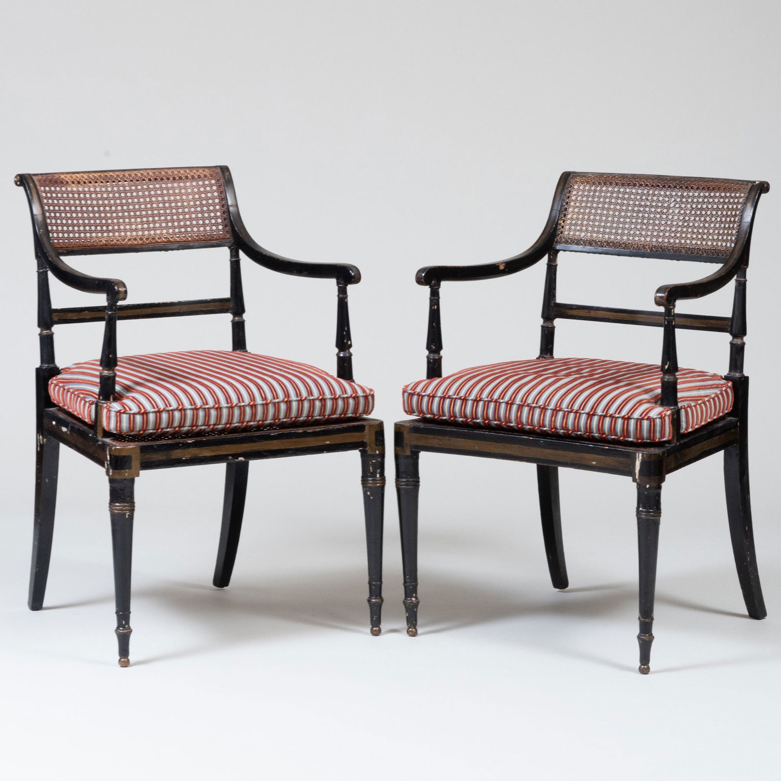 Pair of Regency Ebonized and Caned Armchairs (1 of 14)