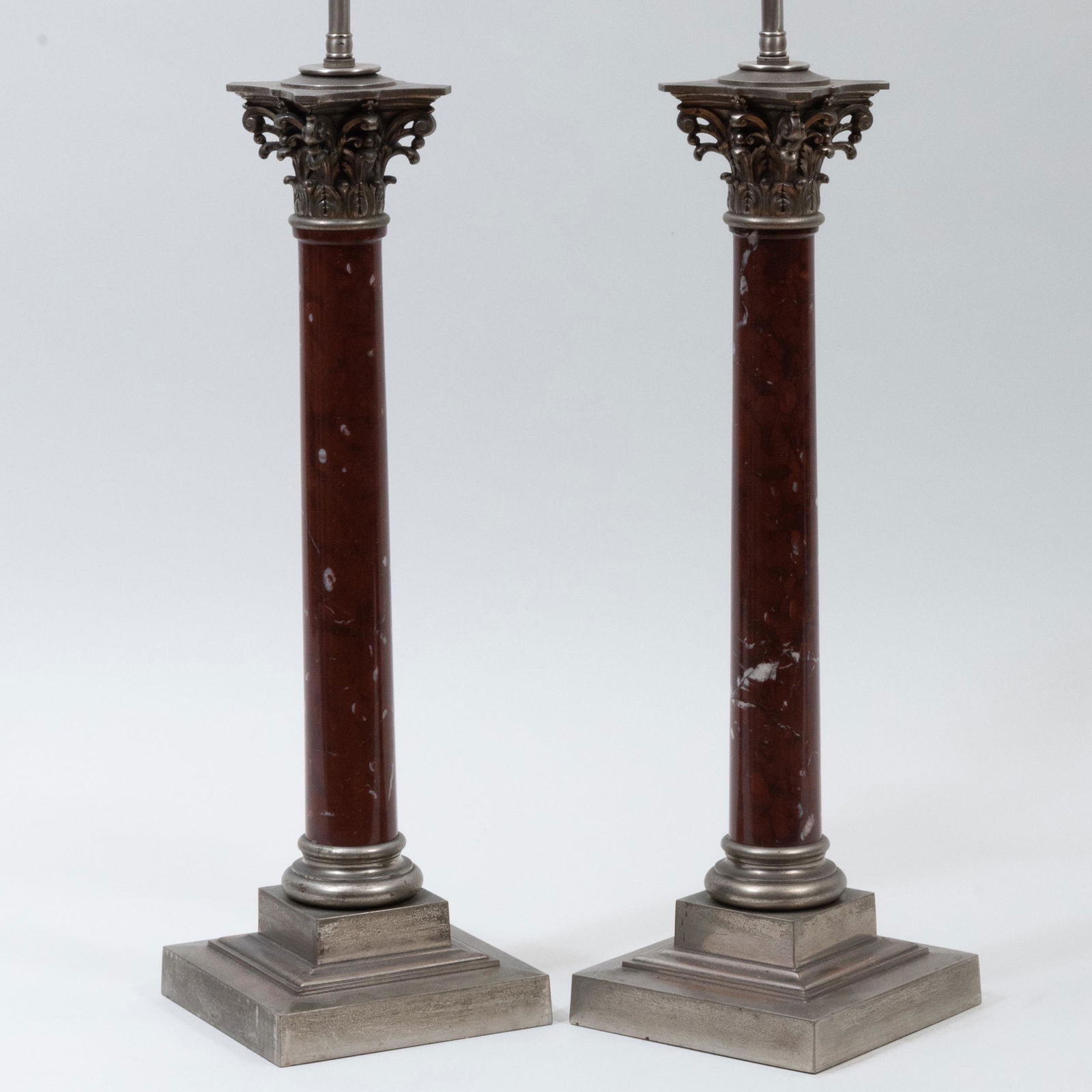 Pair of Neoclassical Style Red Marble Columnar Table Lamps (1 of 6)