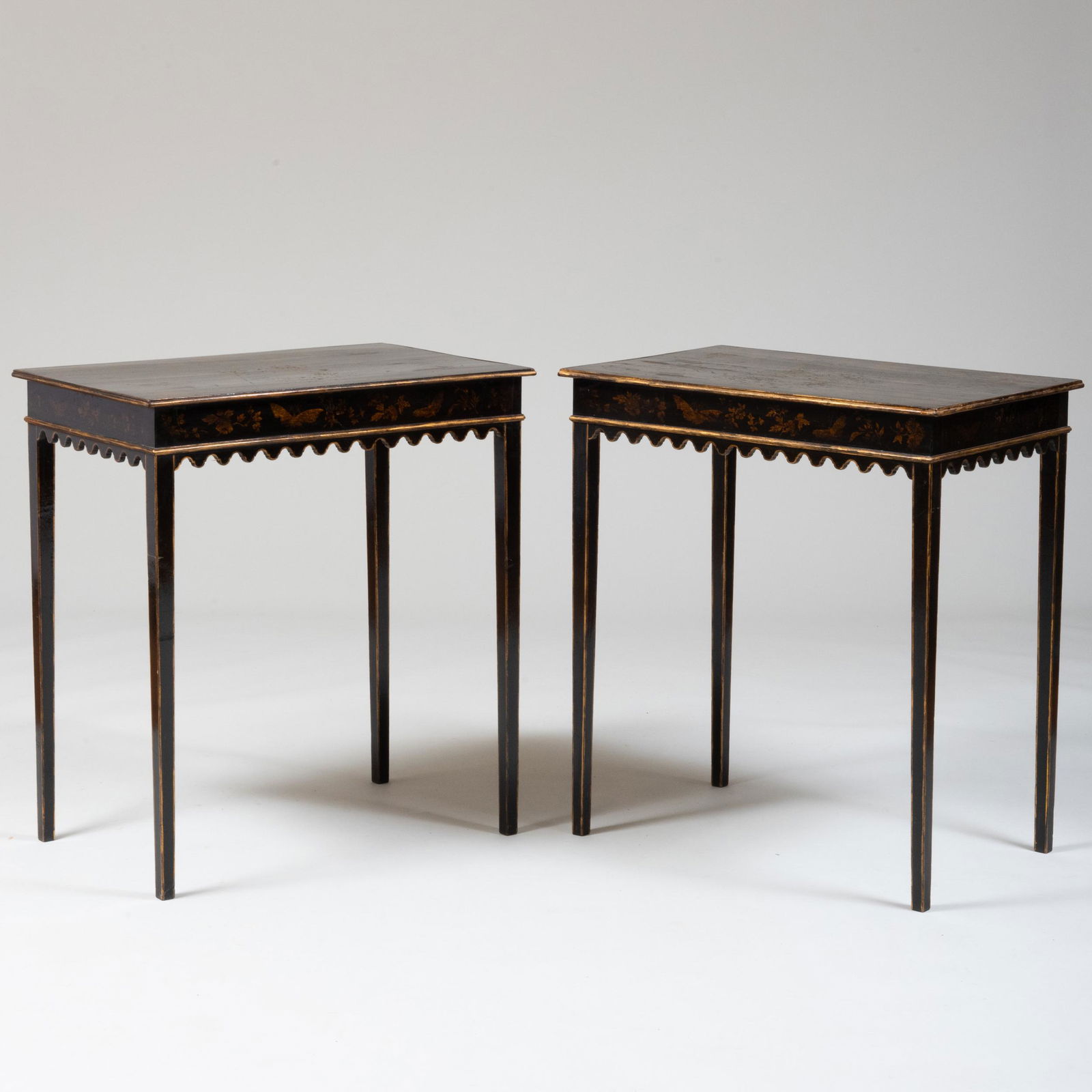 Pair of English Black Japanned and Parcel-Gilt Side Tables (1 of 8)