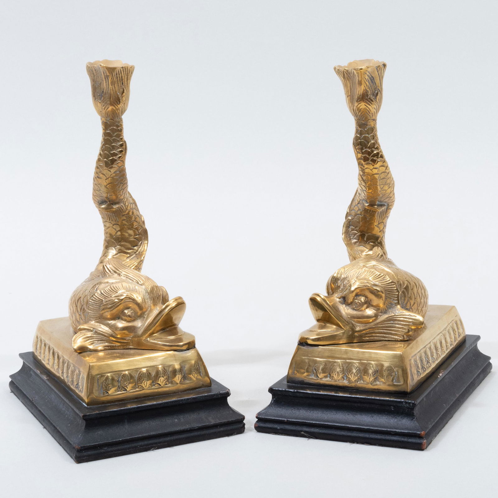 Pair of Neoclassical Style Brass Dolphin Candlesticks (1 of 6)