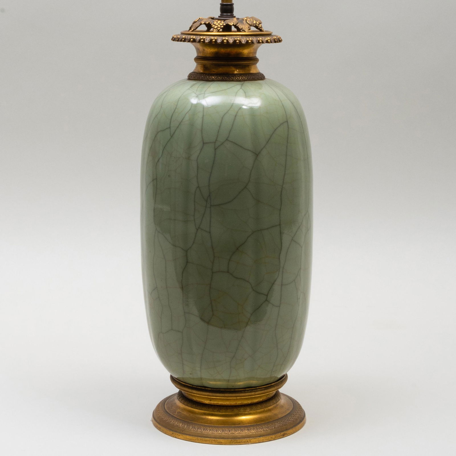 Chinese Celadon Vase Mounted as a Lamp: Chinese Celadon Vase Mounted as a Lamp The vase 13 x 6 1/2 in. diam., 27 x 6 1/2 in. (to socket).