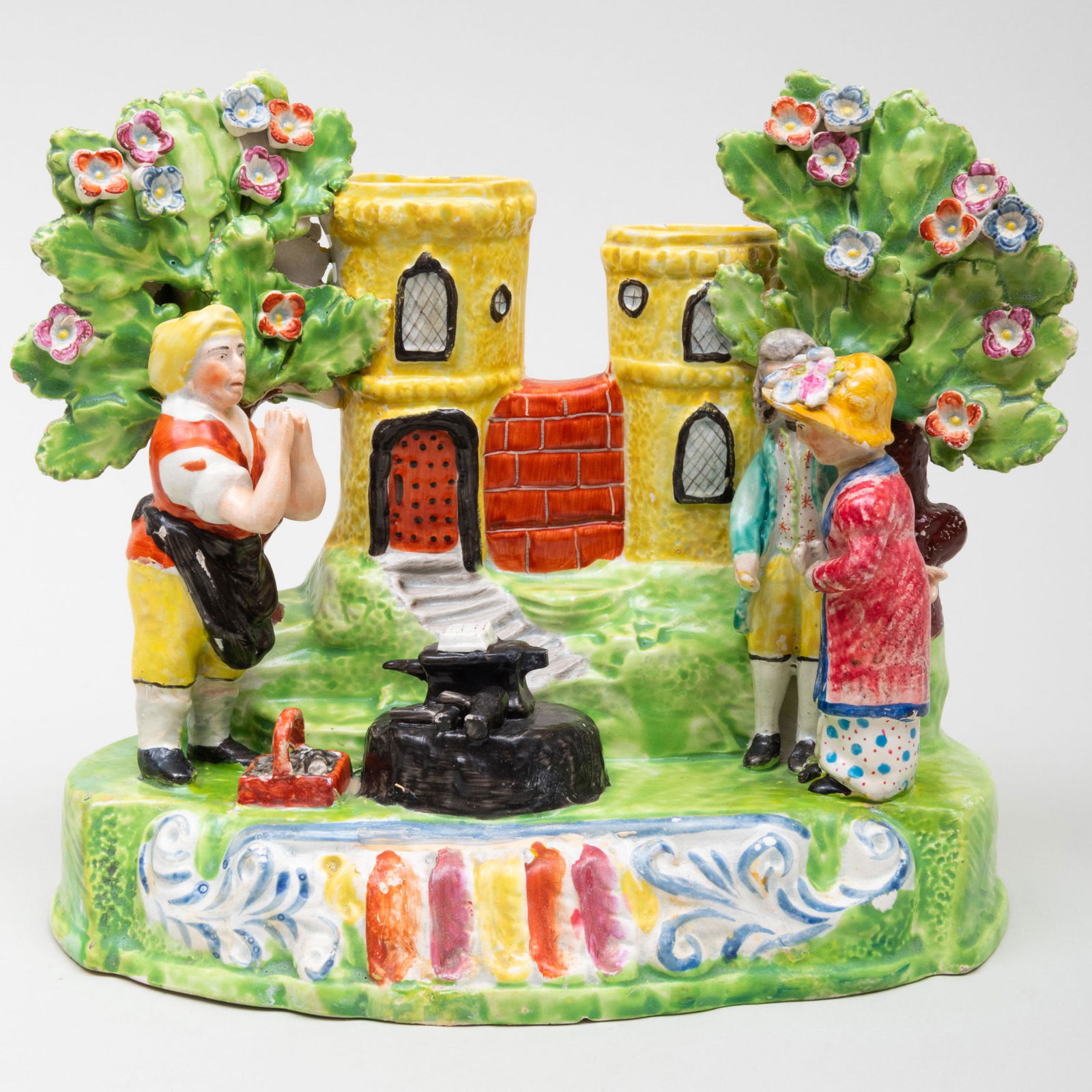 Staffordshire Pearl Glazed Earthenware 'Gretna Green Marriage' Spill Vase, Possibly Sherratt (1 of 10)