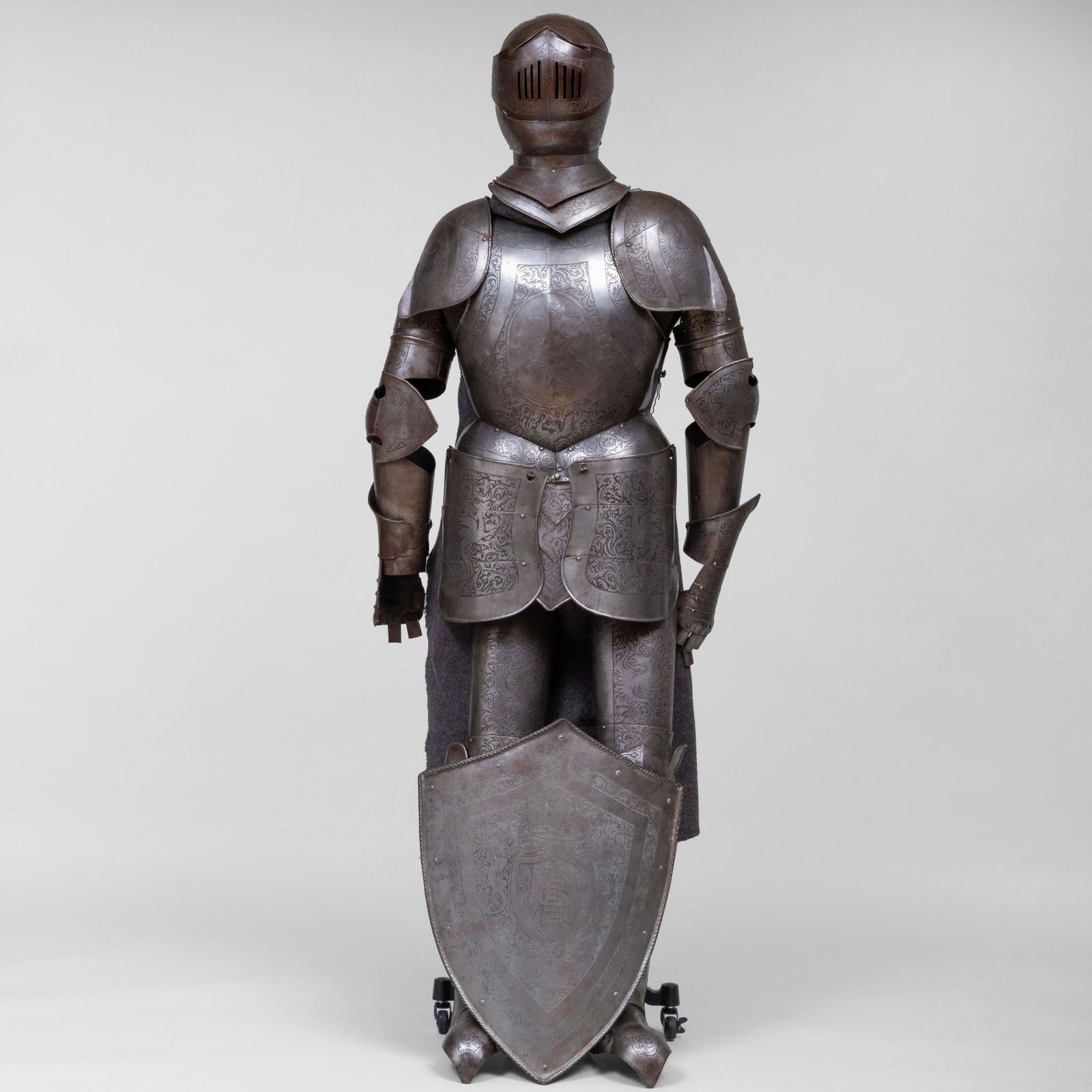 European Engraved Metal Suit of Armor with Shield (1 of 11)