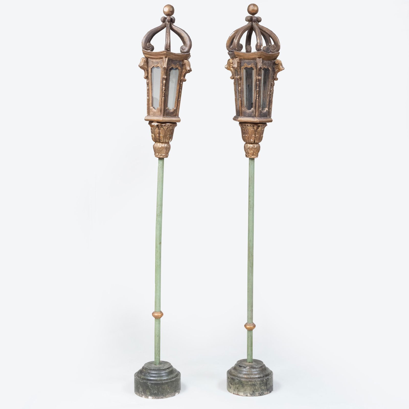 Pair of Italian Giltwood and Painted Faux Marble Lanterns, Possibly Venetian (1 of 5)