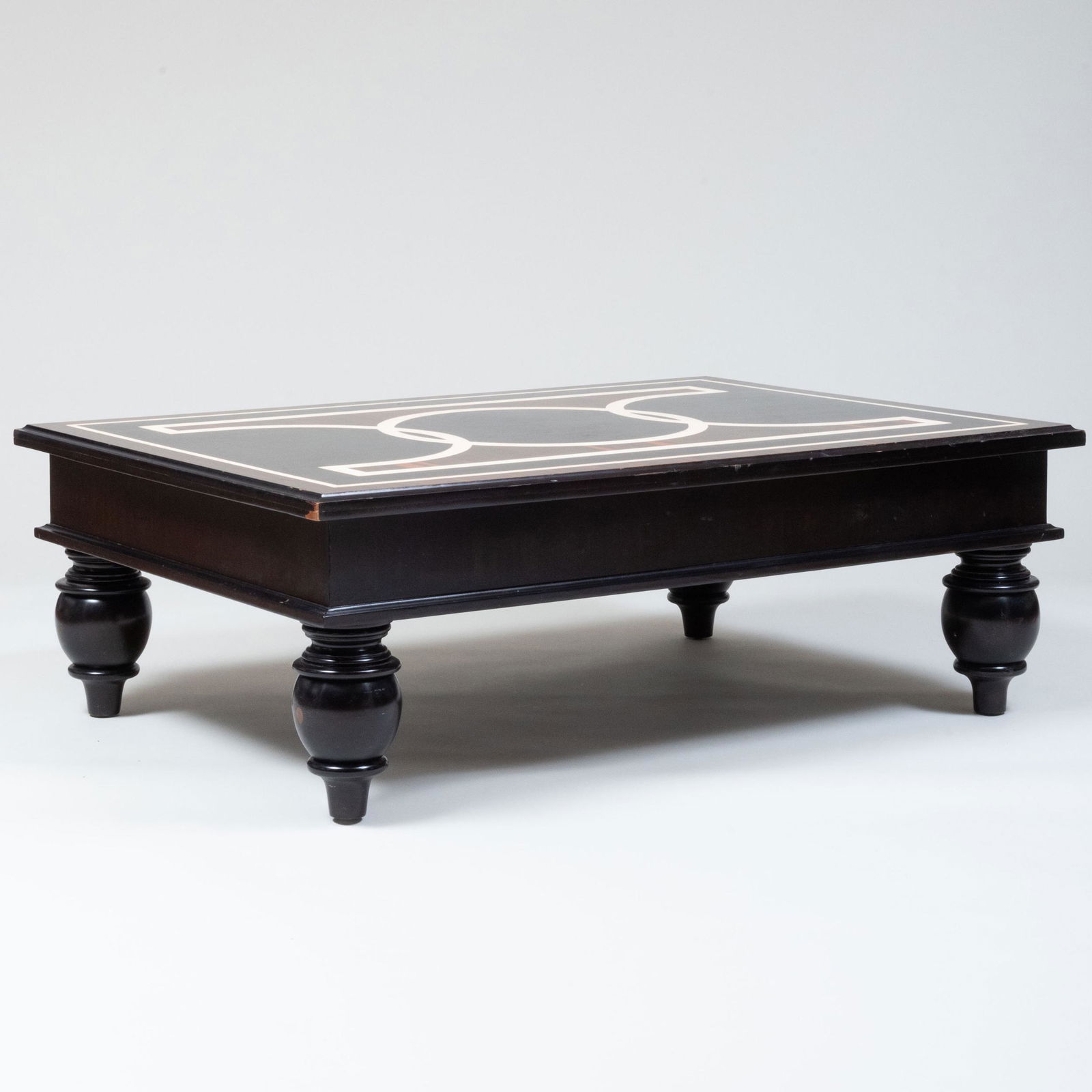 Modern Faux Bois, Ebony and Ivory Painted Low Table, Designed by Bunny Williams: Modern Faux Bois, Ebony and Ivory Painted Low Table, Designed by Bunny Williams 16 1/4 x 4 ft. x 34 in.