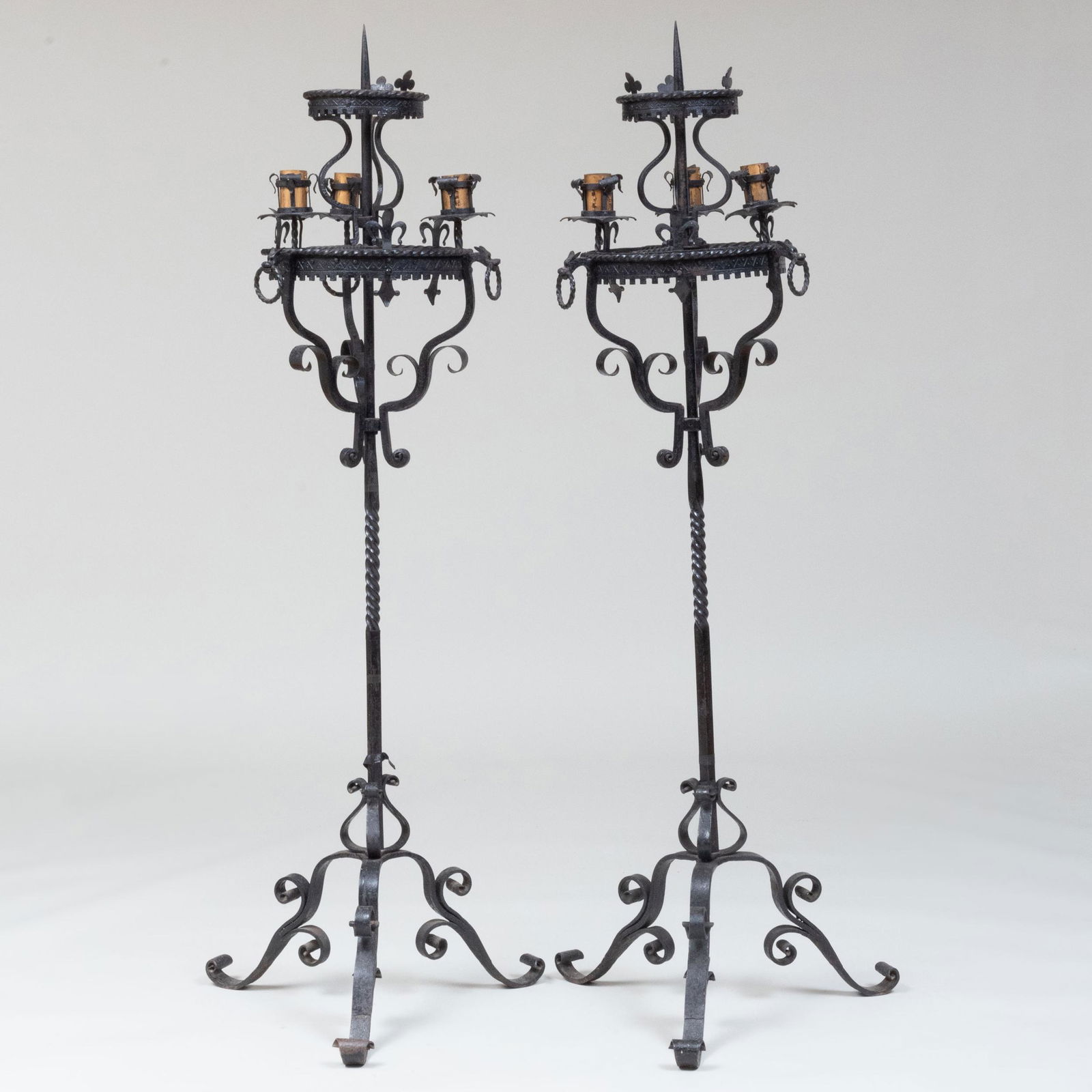 Pair of Renaissance Style Wrought-Iron Three-light Candelabra (1 of 6)