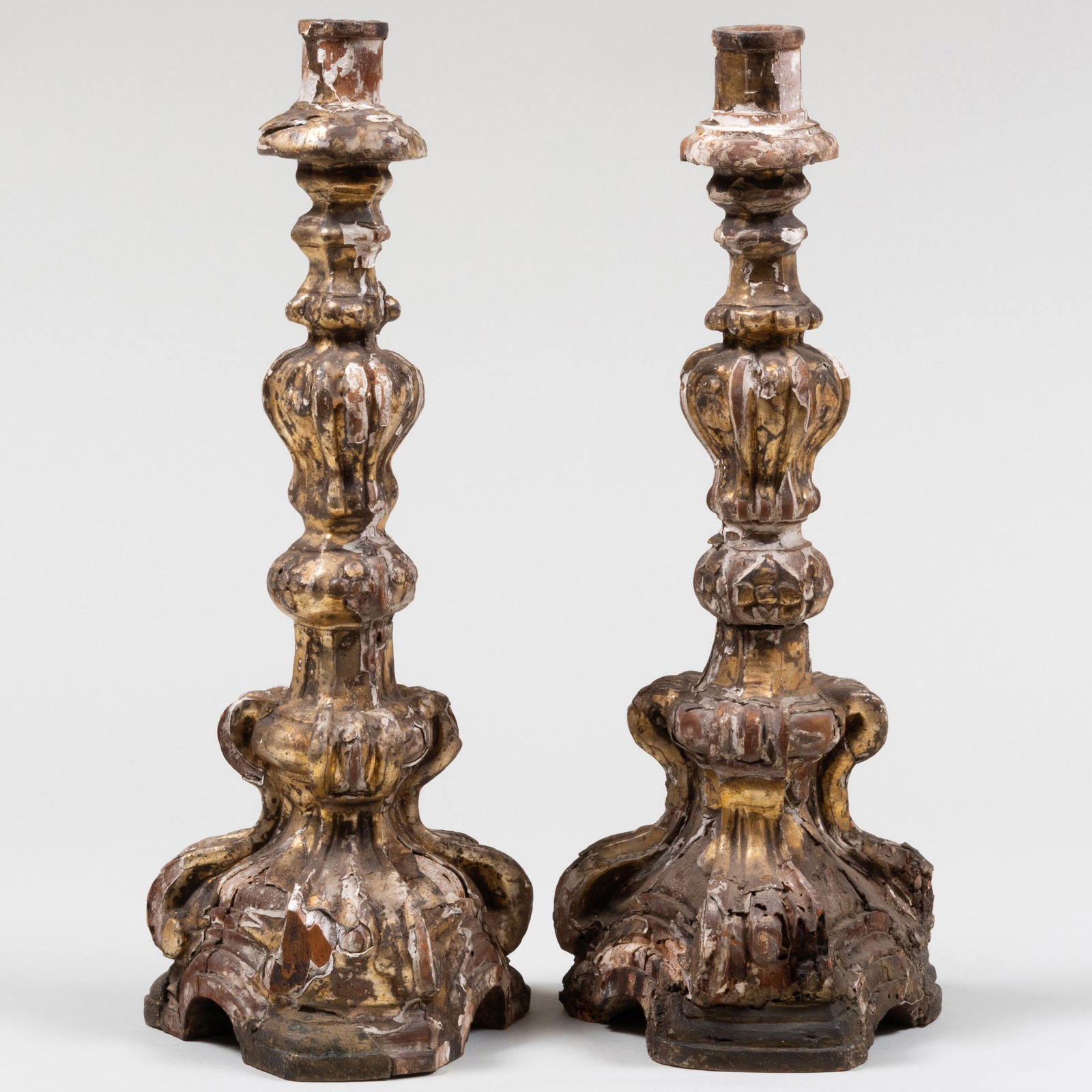 Pair of Italian Baroque Giltwood Candlesticks (1 of 11)