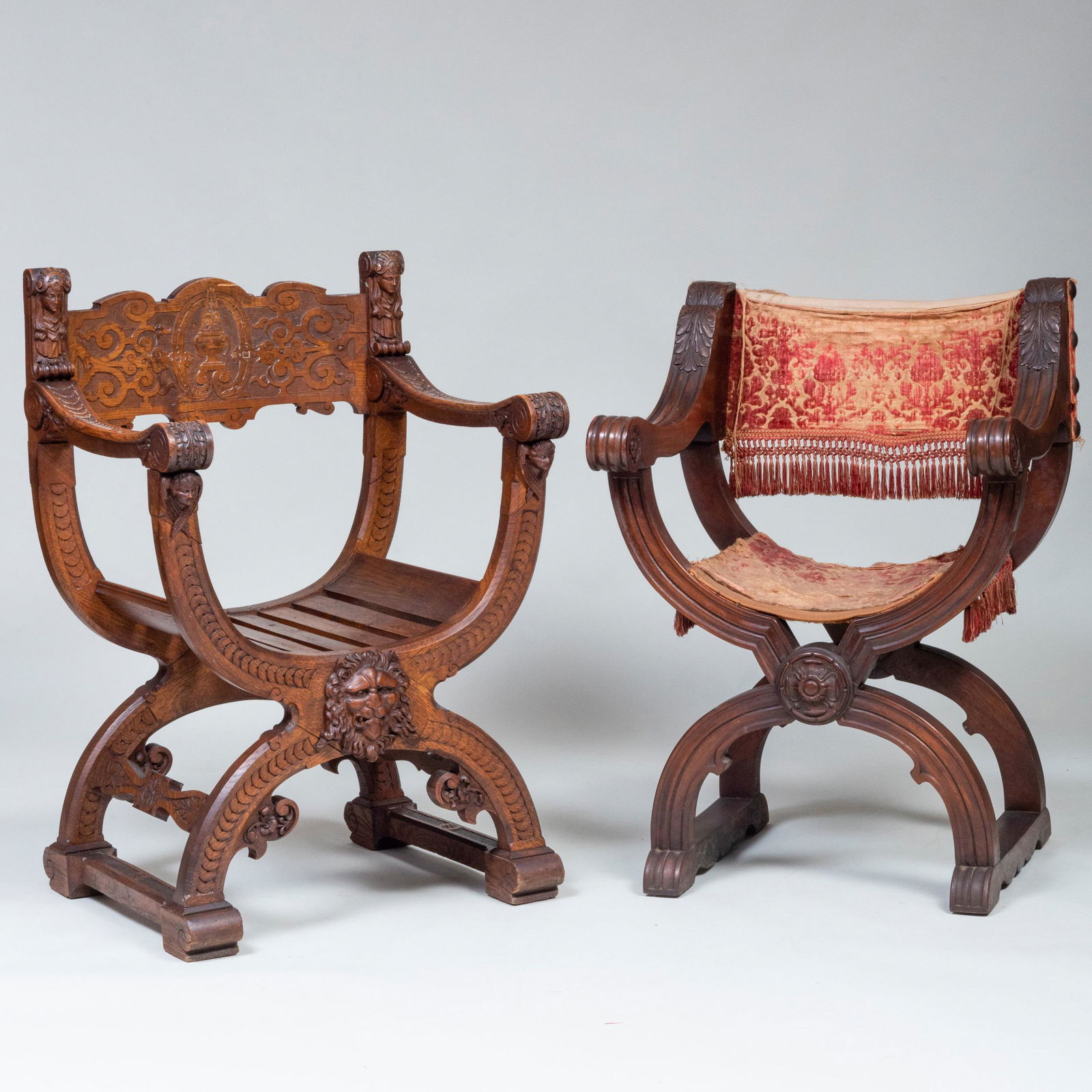 Two Italian Carved Walnut Curule Chairs (1 of 11)