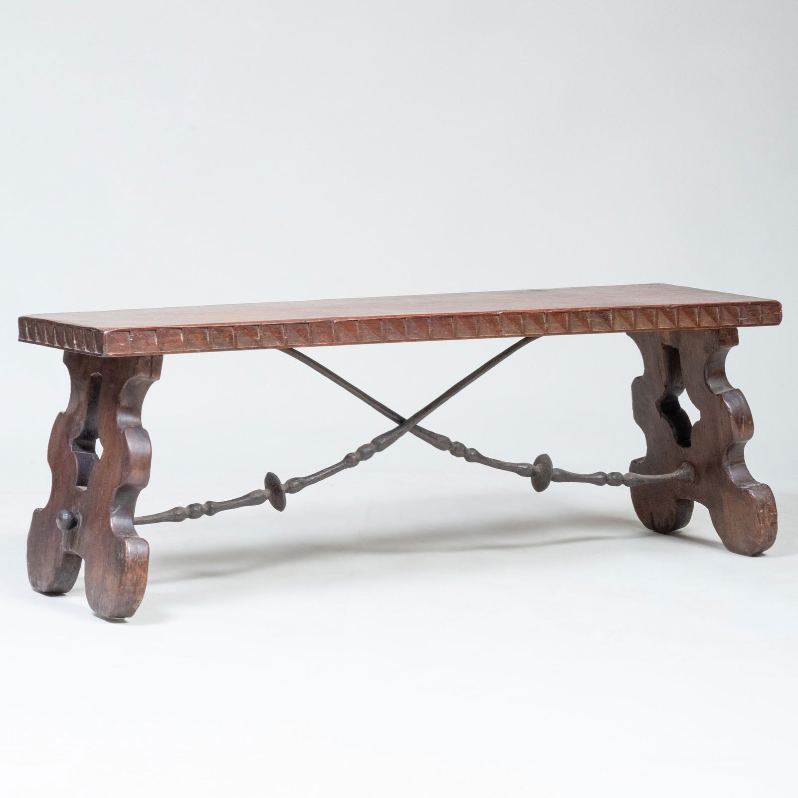 Italian Iron-Mounted Walnut Trestle Bench (1 of 7)