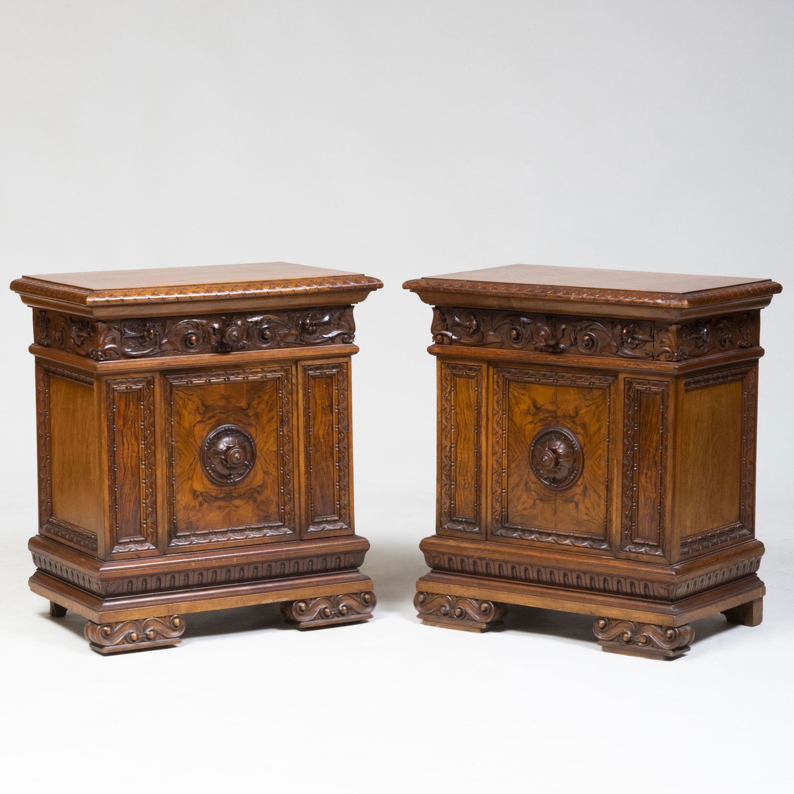 Pair of Renaissance Style Walnut and Burl Walnut Side Cabinets (1 of 11)