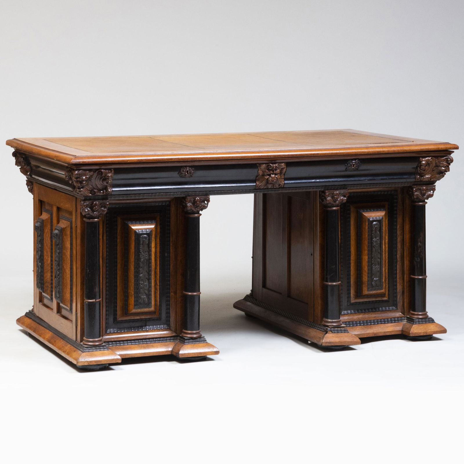 Dutch Baroque Style Walnut and Ebonized Pedestal Desk (1 of 12)