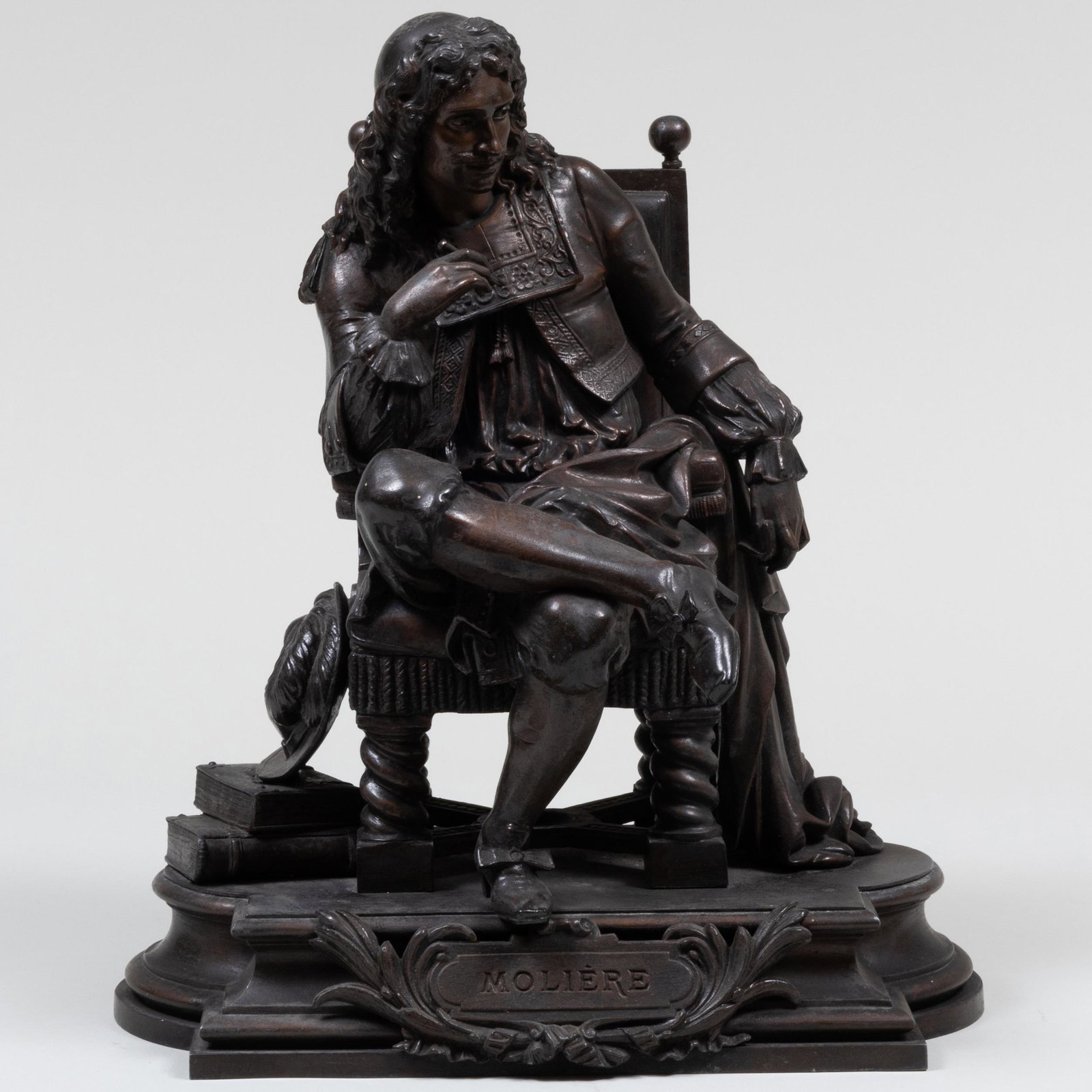 Pot-Metal Model of a Seated Molière, Possibly French: Pot-Metal Model of a Seated Molière, Possibly French 16 1/2 x 13 1/2 x 8 1/2 in. The Regal Collection Part II, Dargate Auctions, McKees Rocks, PA, August 21, 2009, Lot 175. Property from the Esta