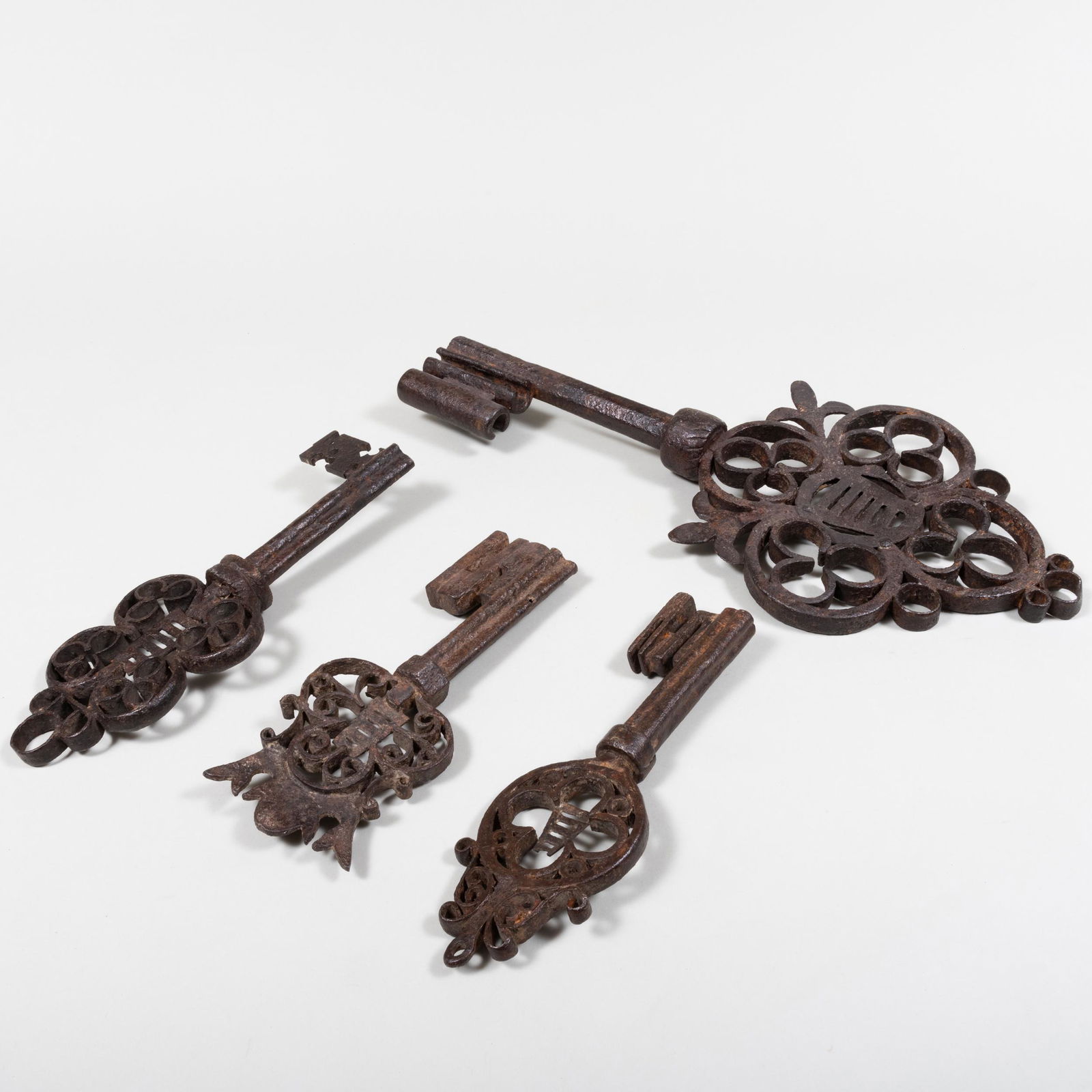 Set of Four Large Baroque Style Wrought-Iron Keys (1 of 4)