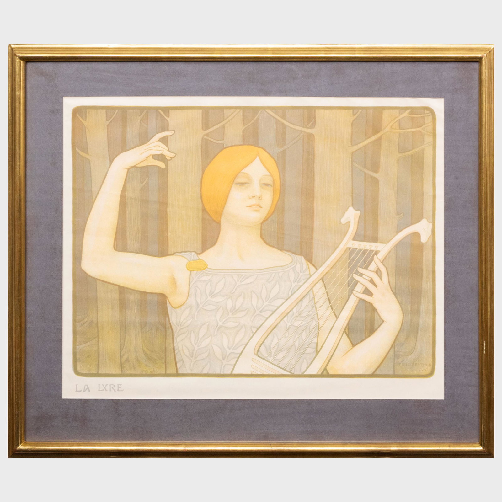 Paul Emile Berthon (1872-1909): La Lyre: Paul Emile Berthon (1872-1909): La Lyre Lithograph in colors on wove paper, 1901. 19 1/2 x 25 1/4 in. (sheet), 23 1/2 x 28 in. (frame). Property from the Estate of Eugene Carroll