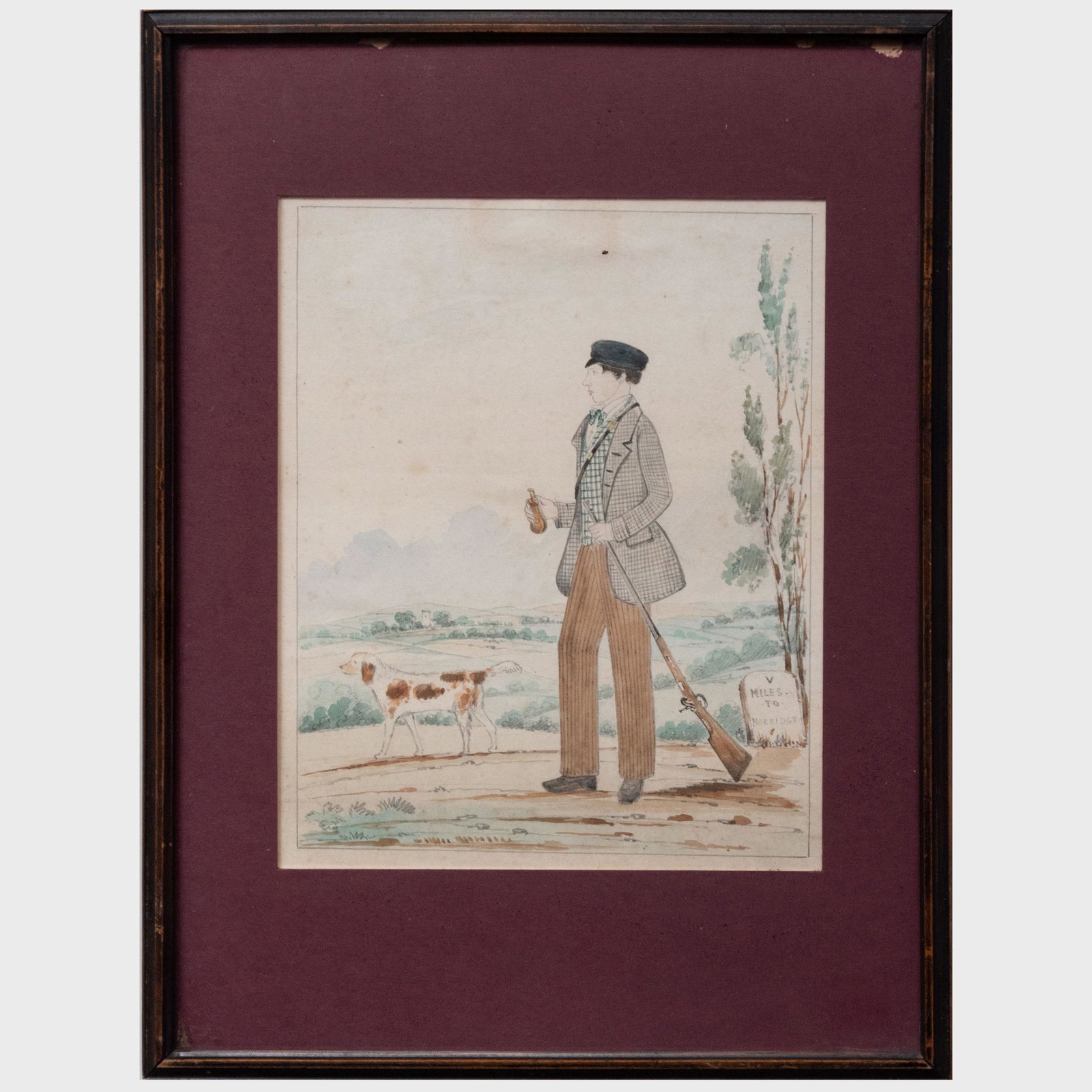 English School: V Miles to Horridge: English School: V Miles to Horridge Watercolor on paper, titled lower right, inscribed 'Charles H. Ware/May 8th/59' on the reverse. 13 x 10 1/4 in. (sheet), 16 1/2 x 12 1/2 in. (frame).