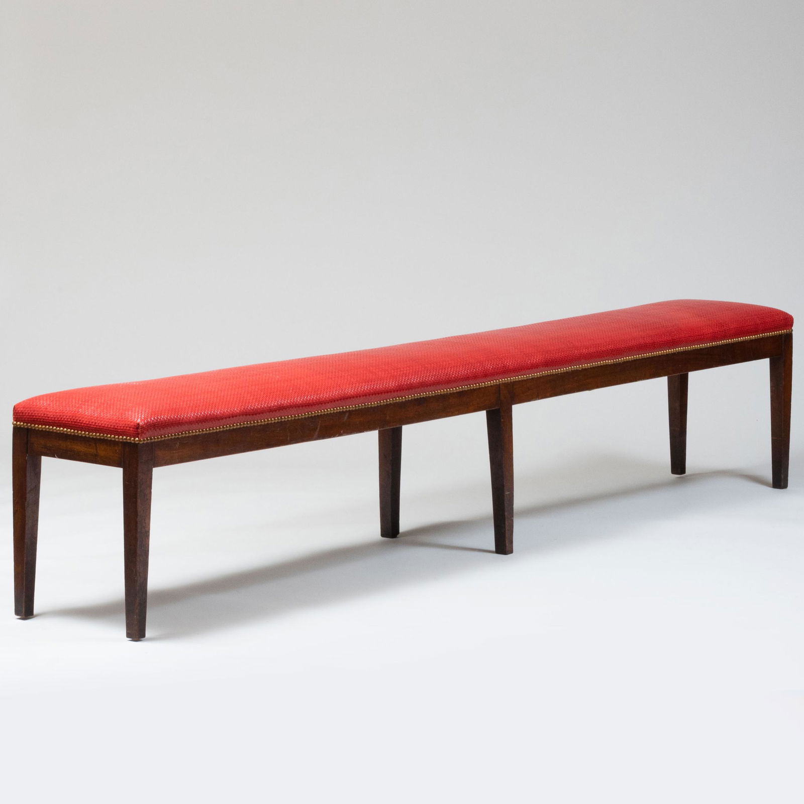 Large English Mahogany and Woven Leather Upholstered Hall Bench (1 of 7)