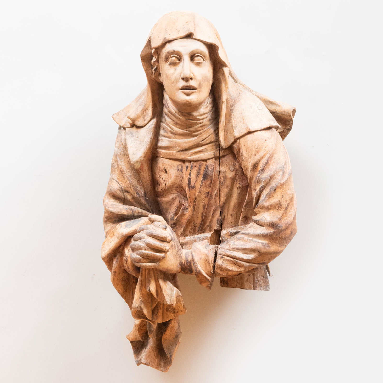 Continental Baroque Carved Wood Fragmentary Figure of a Praying Nun: Continental Baroque Carved Wood Fragmentary Figure of a Praying Nun 31 1/2 x 20 x 13 in. From the Collection of a Prominent Collector