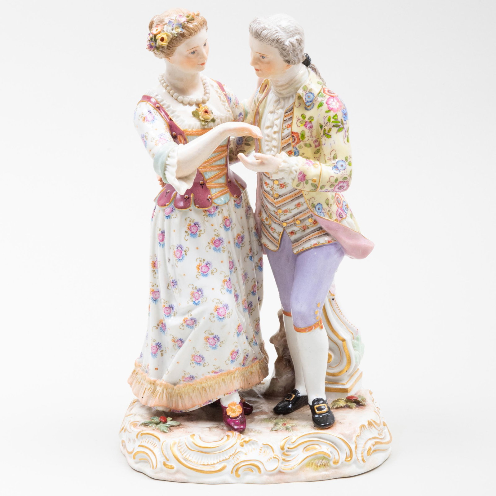 Meissen Porcelain Figure Group of a Dancing Couple: Meissen Porcelain Figure Group of a Dancing Couple Blue crossed swords mark. 10 x 6 x 4 1/2 in.