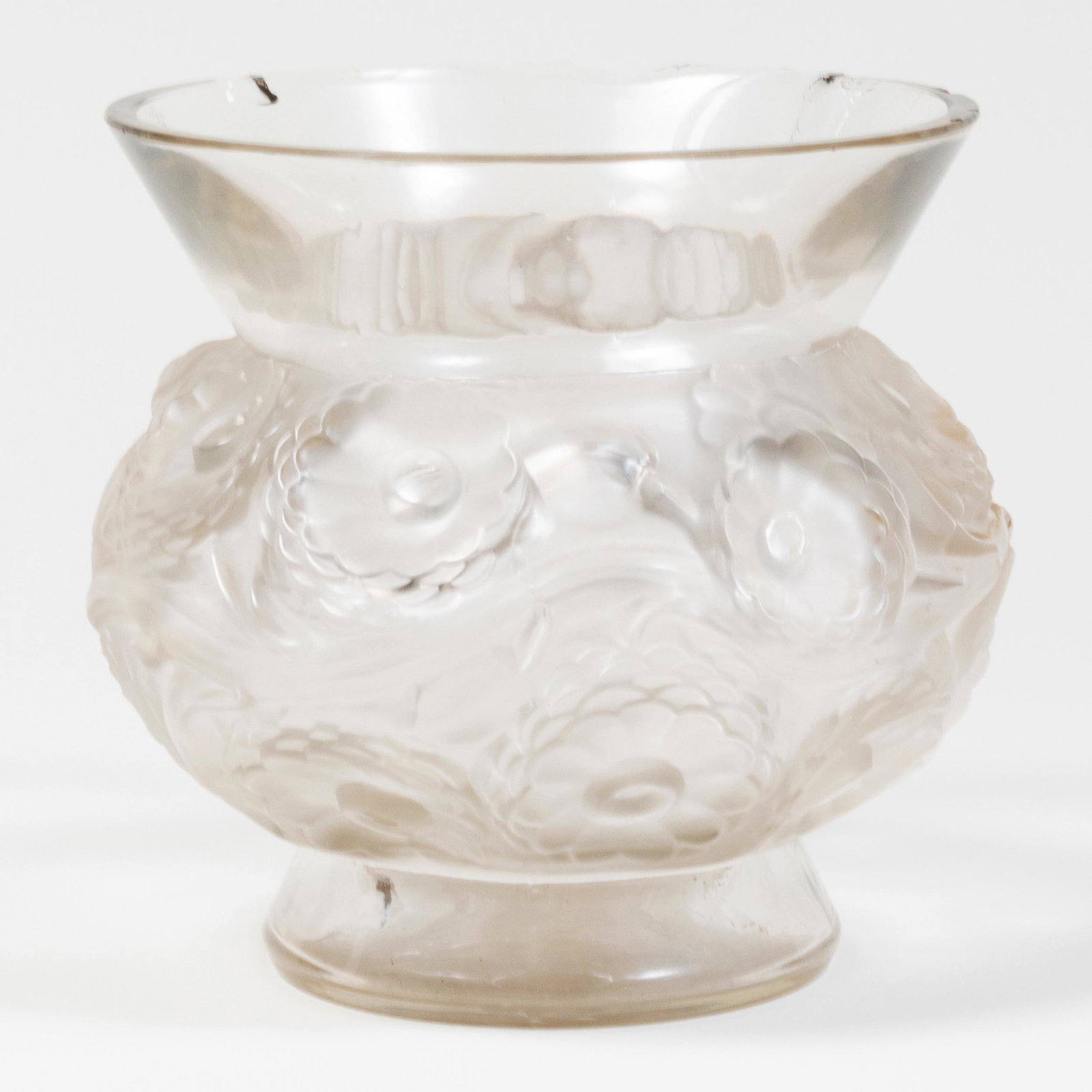 Lalique Glass Vase: Lalique Glass Vase Acid stamp. 7 x 7 in. diam. Property from the Estate of Ernest Kafka