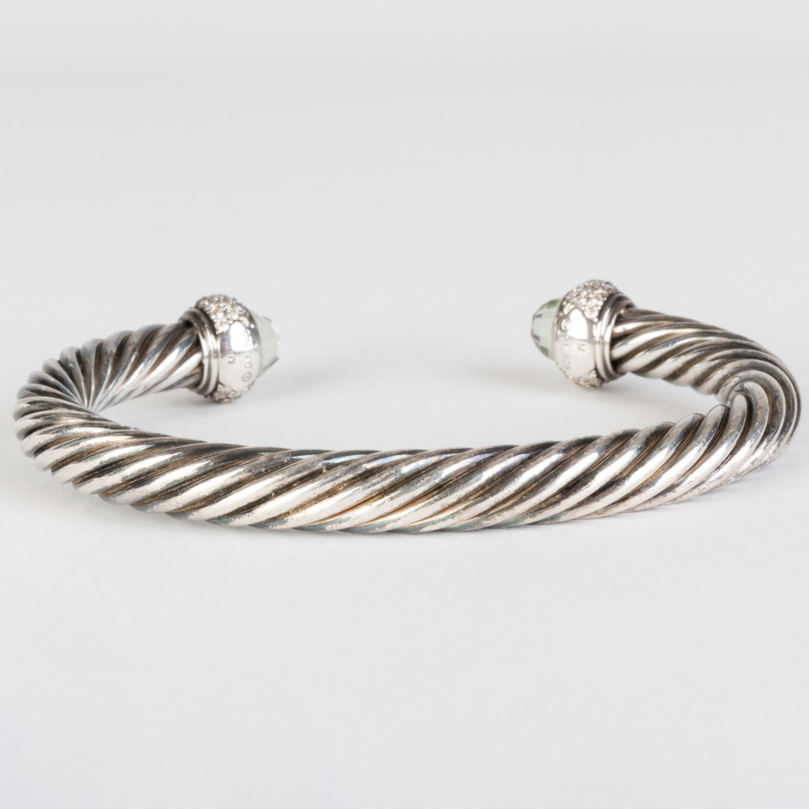 David Yurman Sterling Silver, Diamond and Quartz Cable Classic Bangle Bracelet (1 of 6)