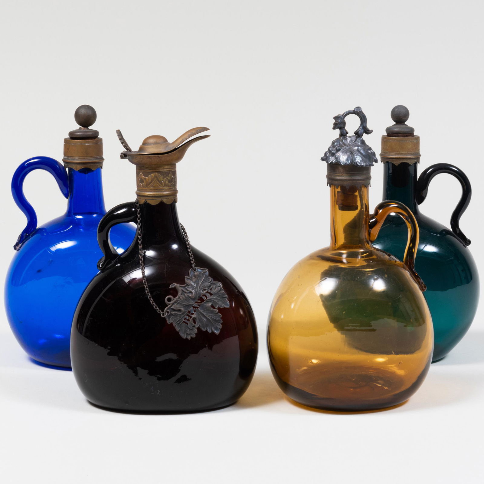 Group of Four Colored Glass Flagons (1 of 14)