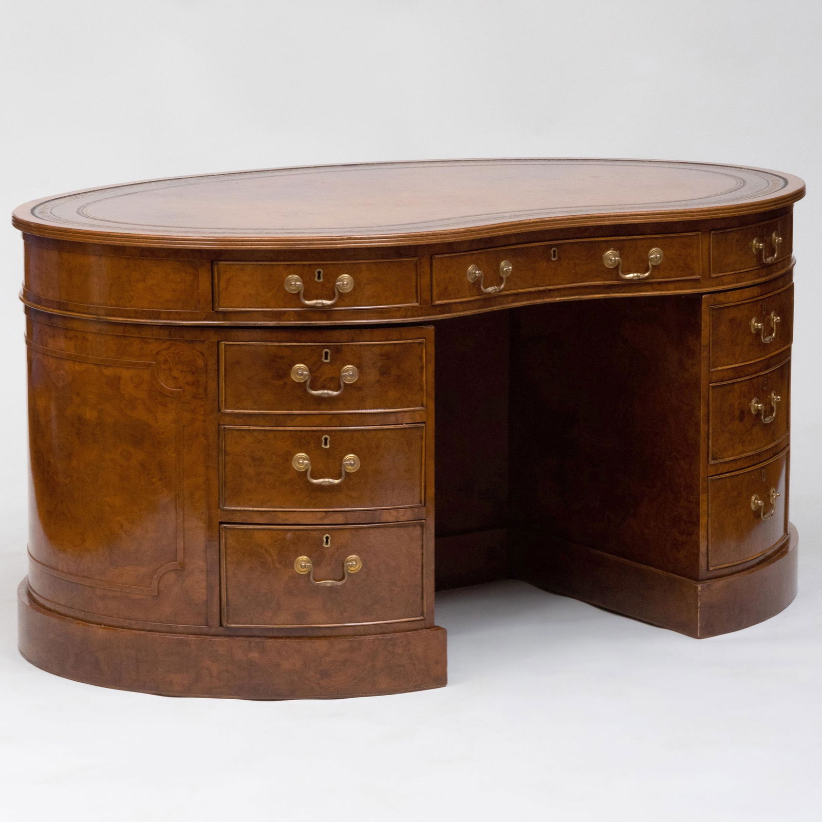 Victorian Style Leather-Inset Burl Walnut Kidney-Shaped Desk (1 of 17)