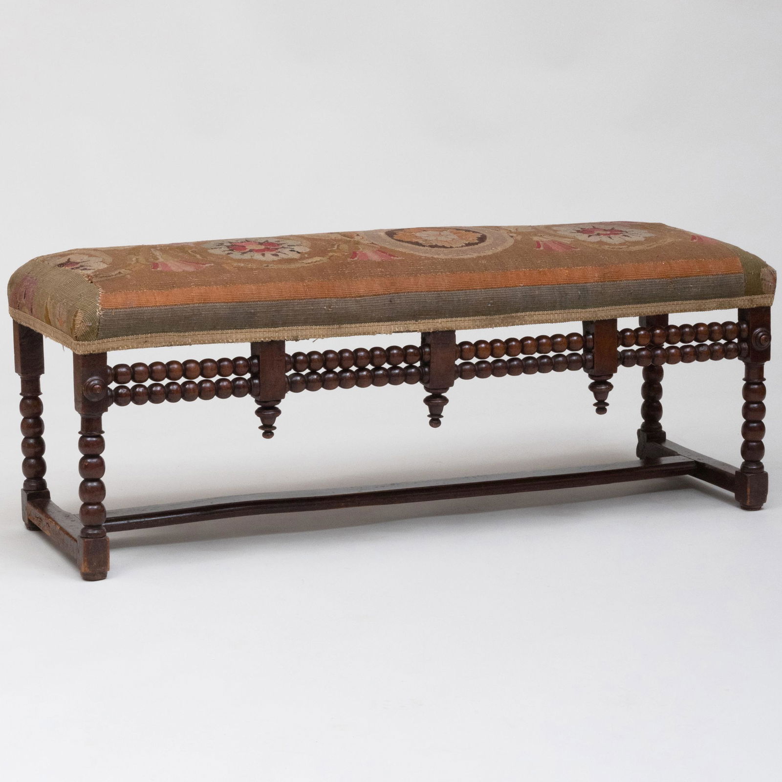 Continental Turned Mahogany Bench with Needlework Upholstery (1 of 10)