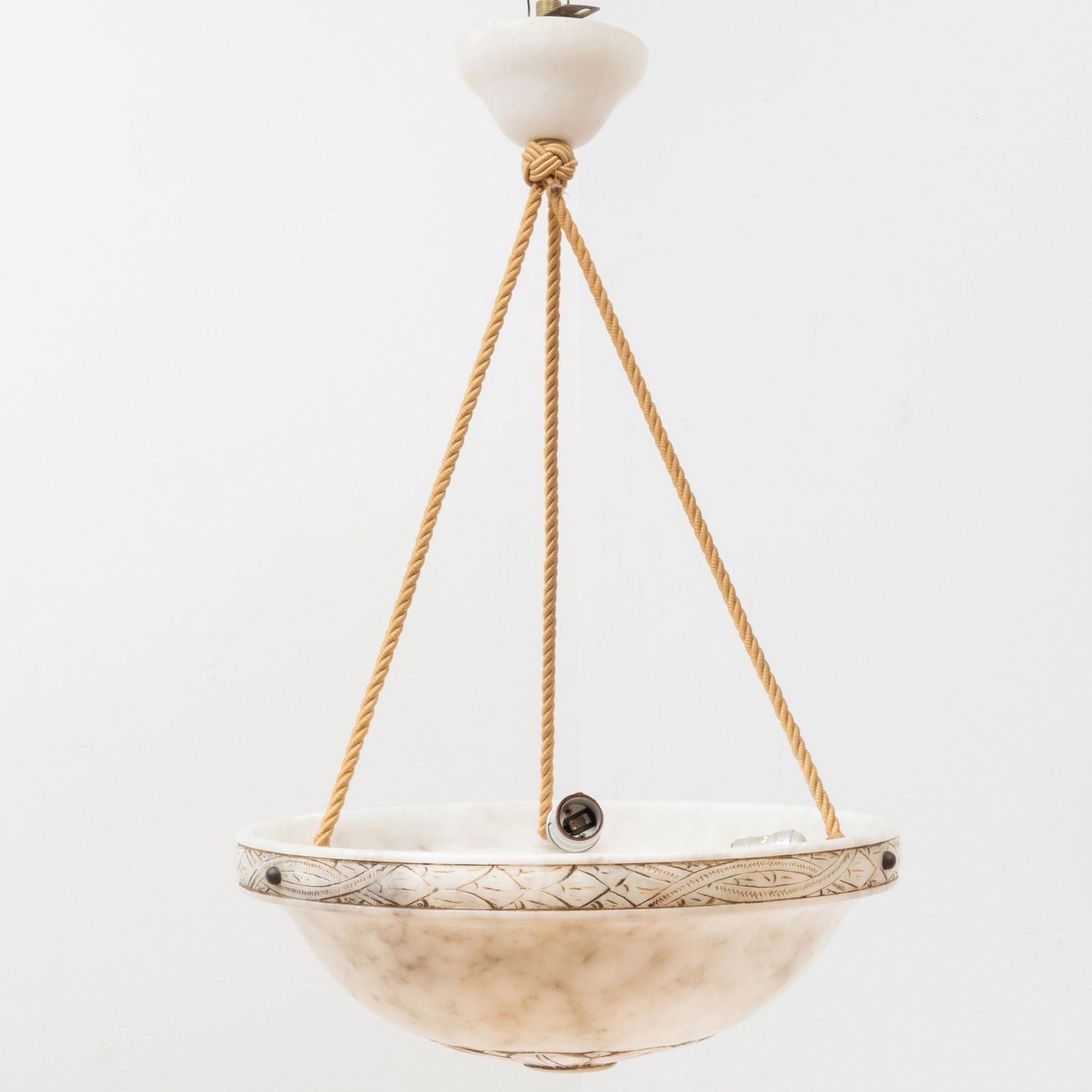 Painted Alabaster Dish-Form Three-Light Chandelier (1 of 9)