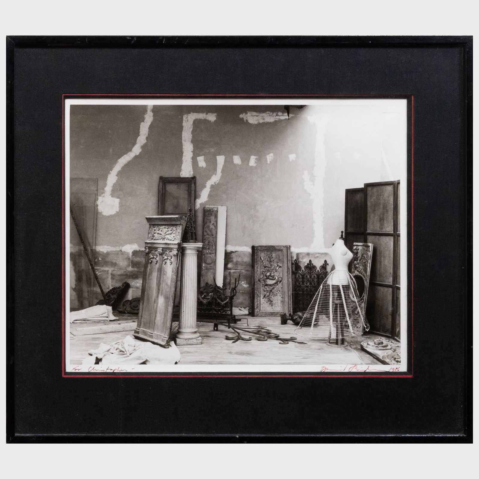 David Seidner (1957-1999): Atelier: David Seidner (1957-1999): Atelier Gelatin silver print, 1986, signed, dated and inscribed 'for Christopher' at bottom. 11 3/4 x 14 1/4 in. (sight), 17 1/2 x 19 3/4 in. (frame). The artist.