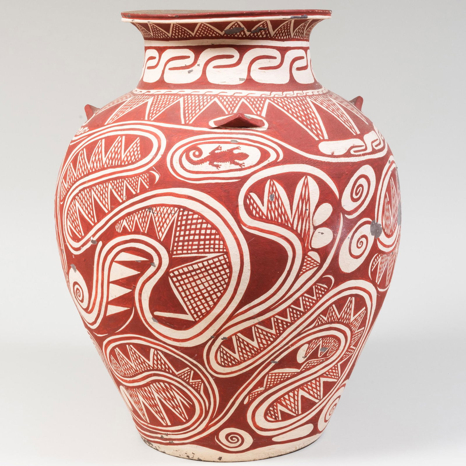 Large Decorative Pre-Columbian Style Painted Pottery Pot (1 of 10)