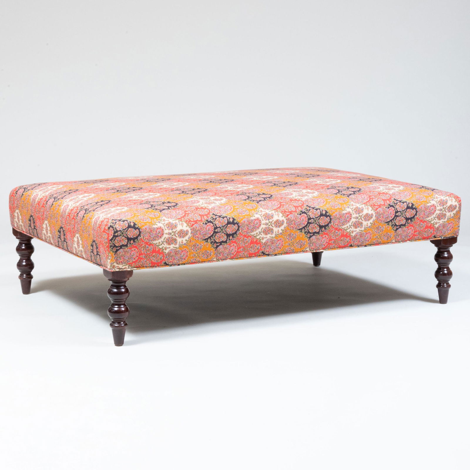 Victorian Style Mahogany and Paisley Upholstered Ottoman, in the manner of Geoffrey Bennison (1 of 8)