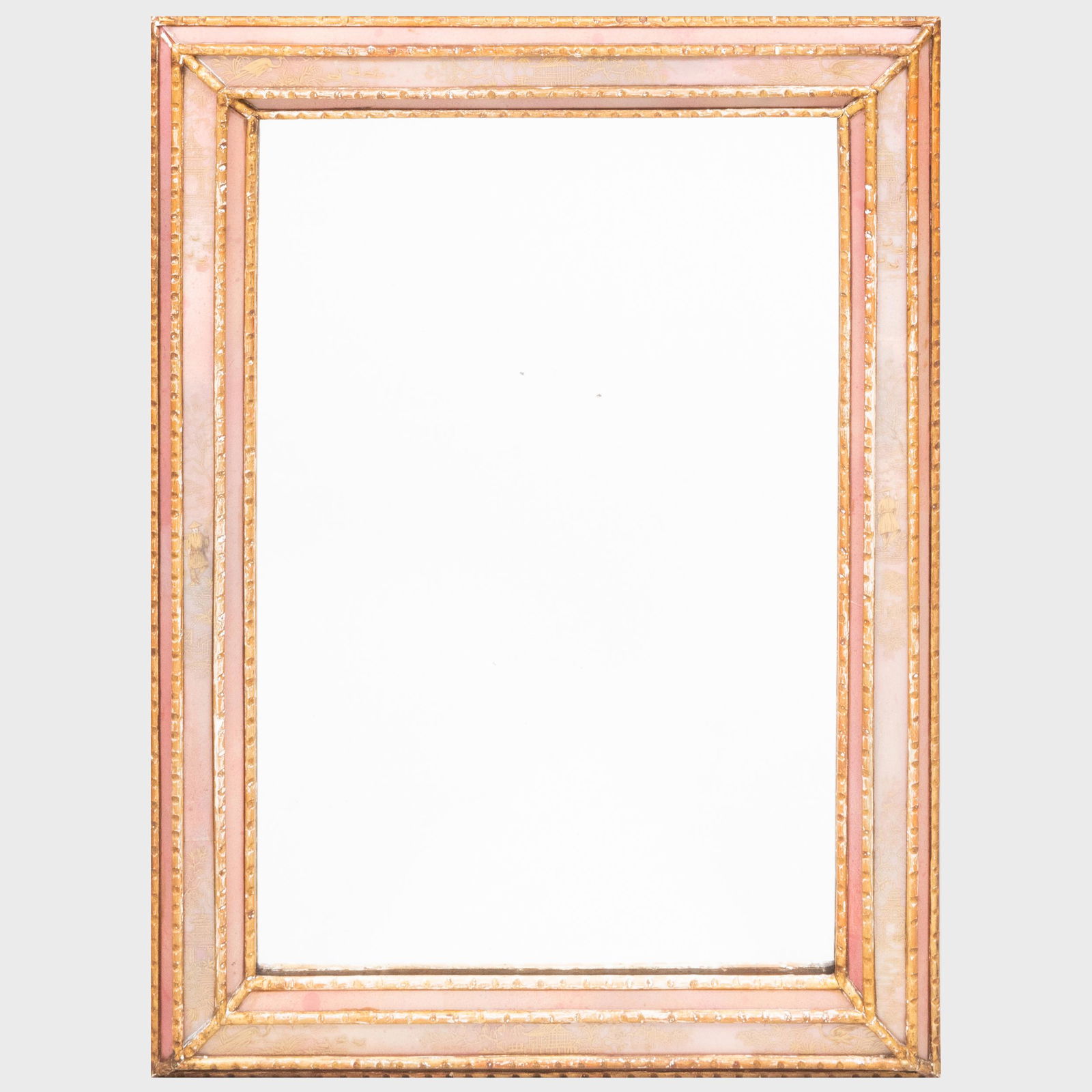 Continental Baroque Style Reverse Rose Painted Glass and Parcel-Gilt Mirror (1 of 5)